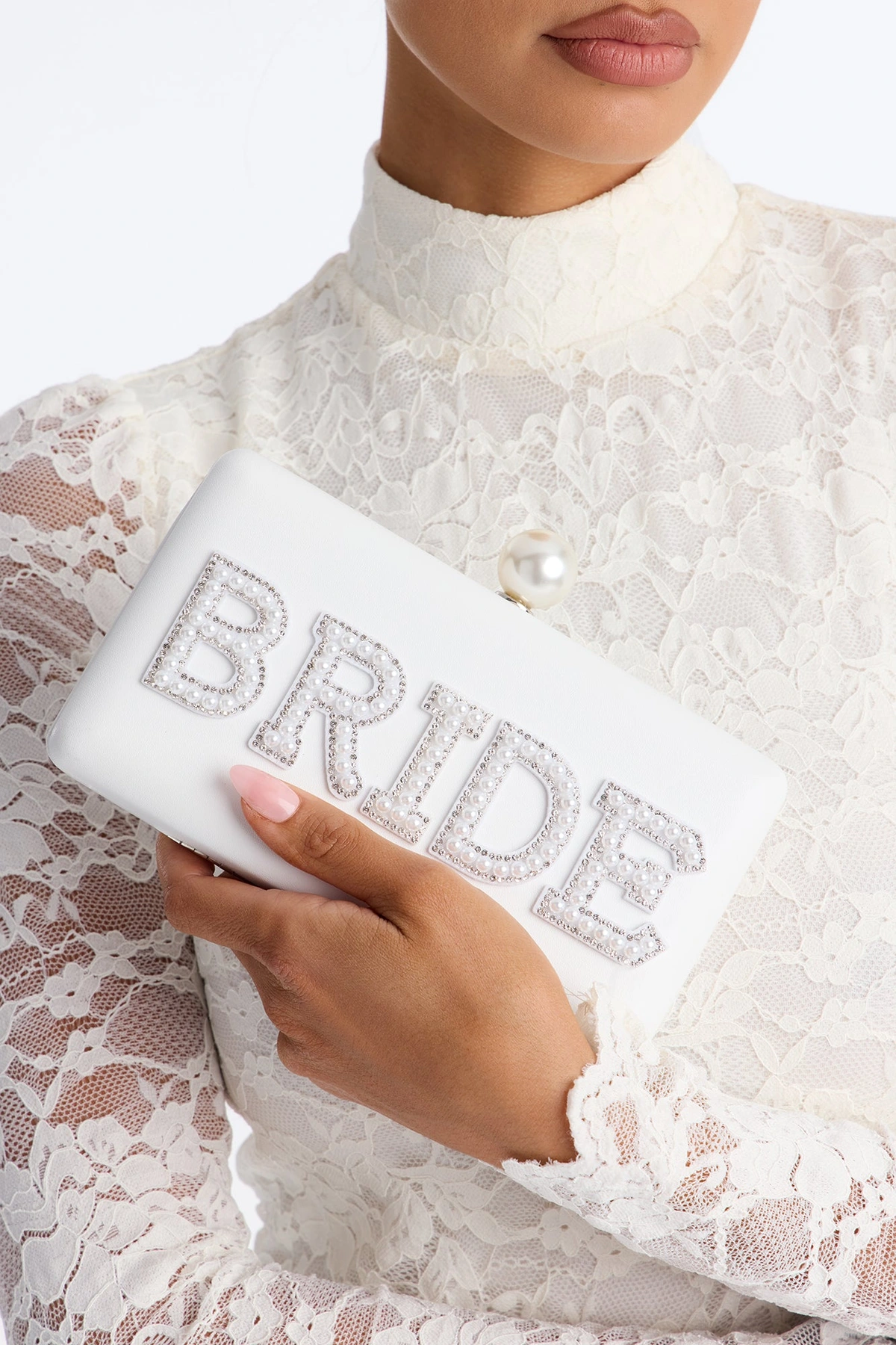 Bride's Pearls Faux Leather Clutch - Ivory — Marfim