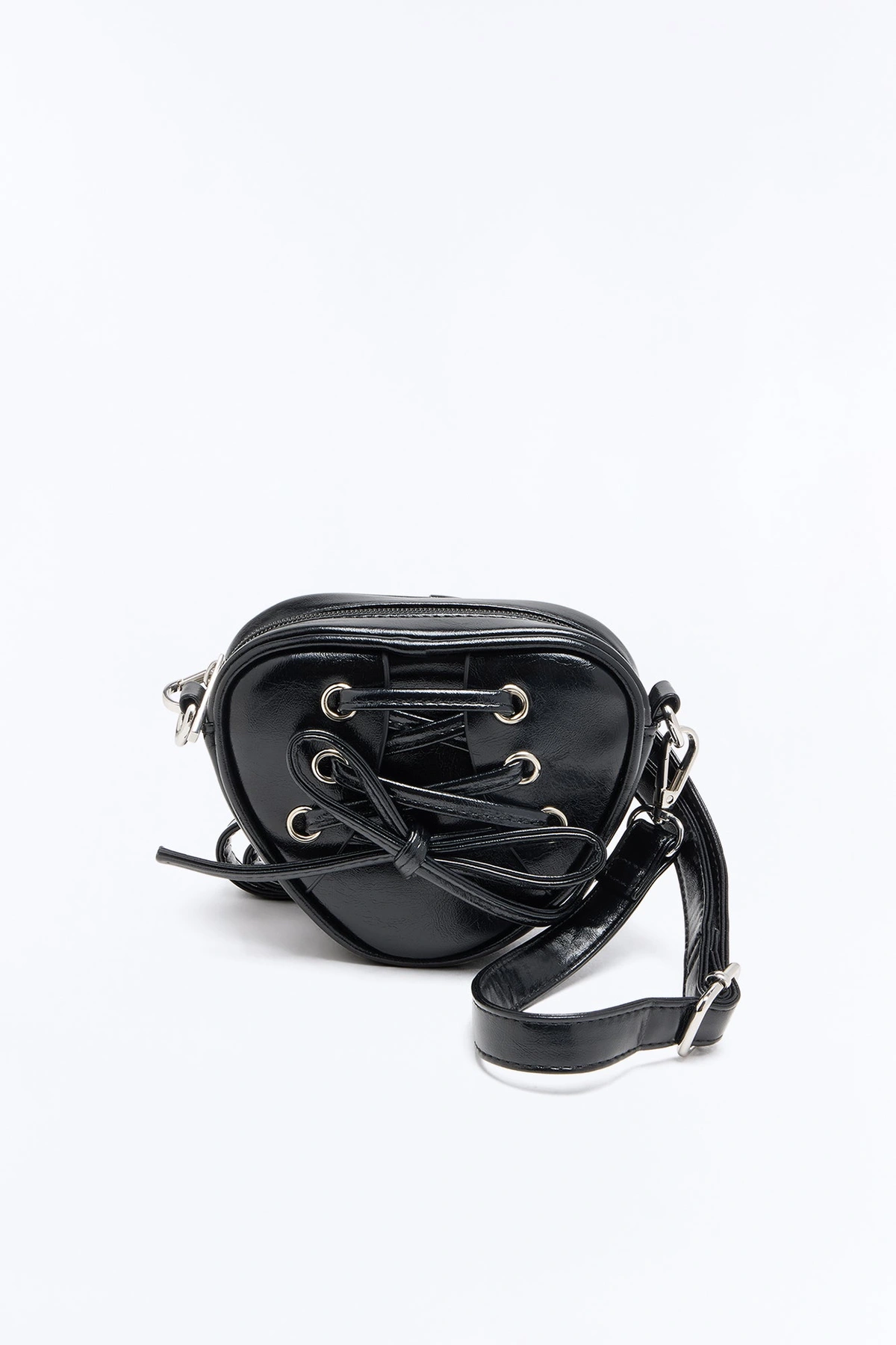 Stitch My Heart Faux Leather Crossbody Handbag - Black — Preto
