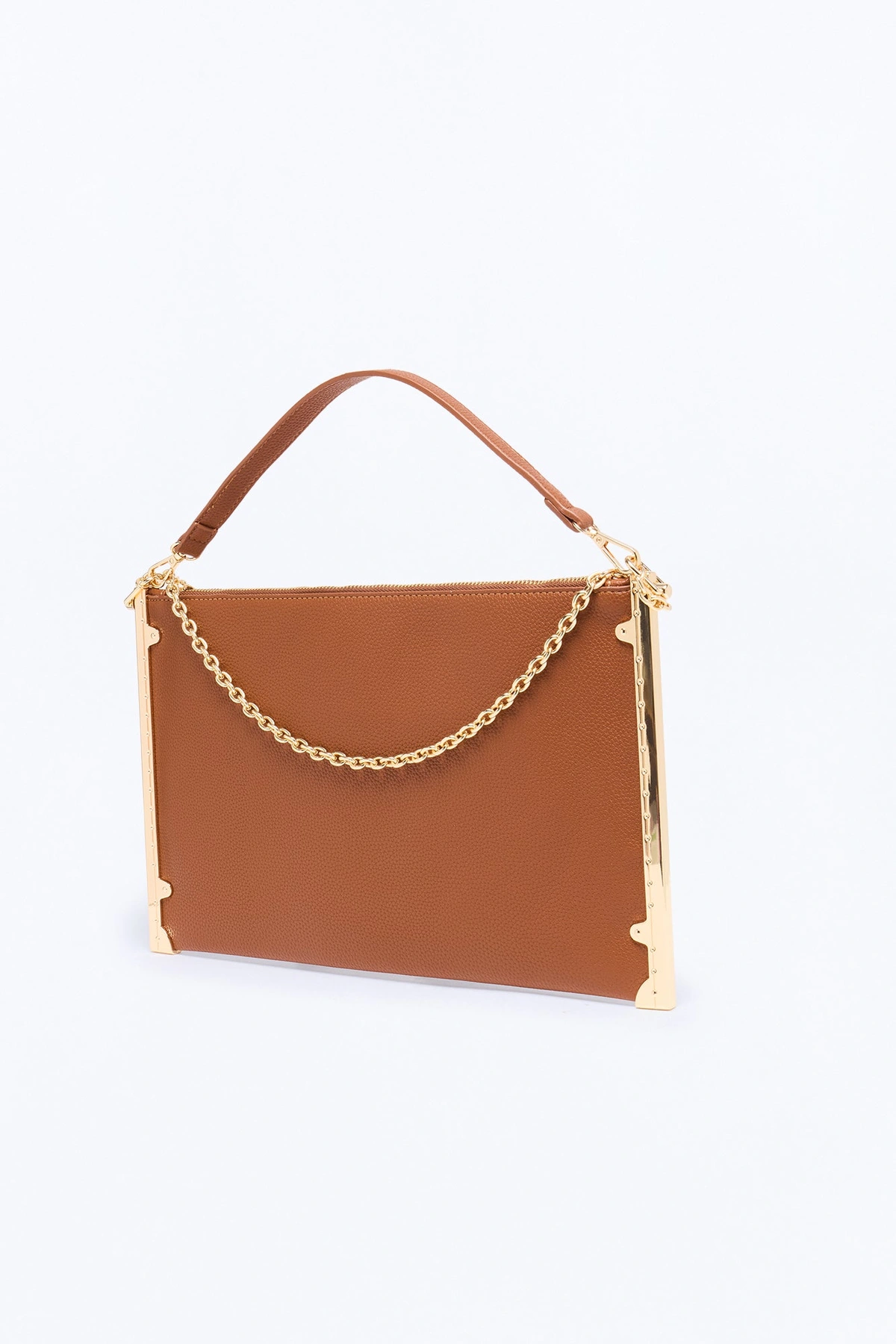 Soft Structure Faux Leather Shoulder Handbag - Brown — Castanho