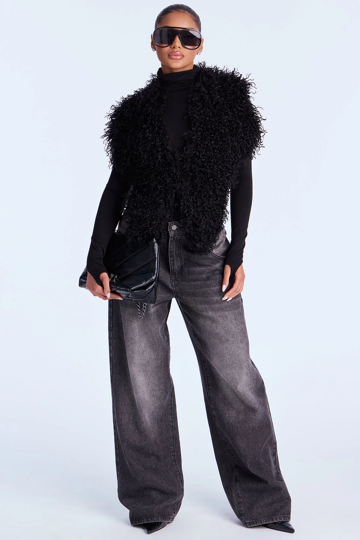 So Shaggy Body Scarf - Black — Preto