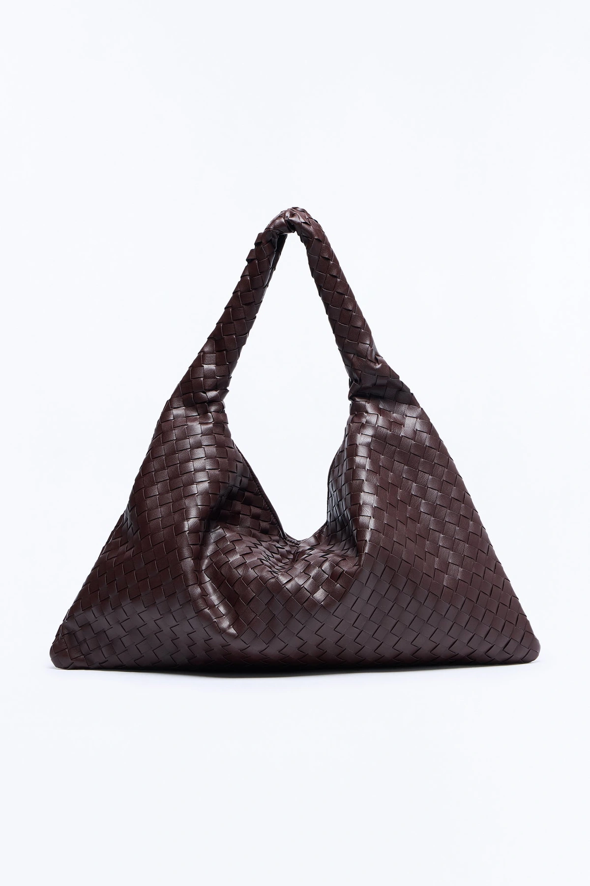 Larger Than Life Faux Leather Woven Shoulder Handbag - Brown — Castanho