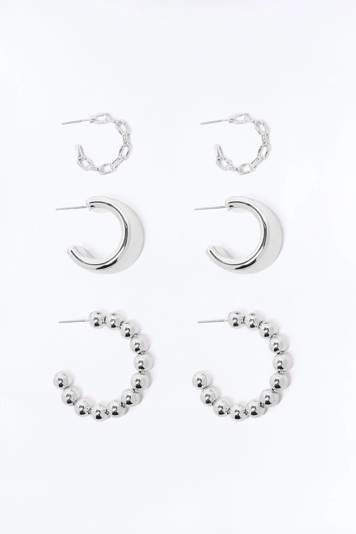 Keep You In The Loop 3 Pair Multi Earring Set - Silver — Prateado