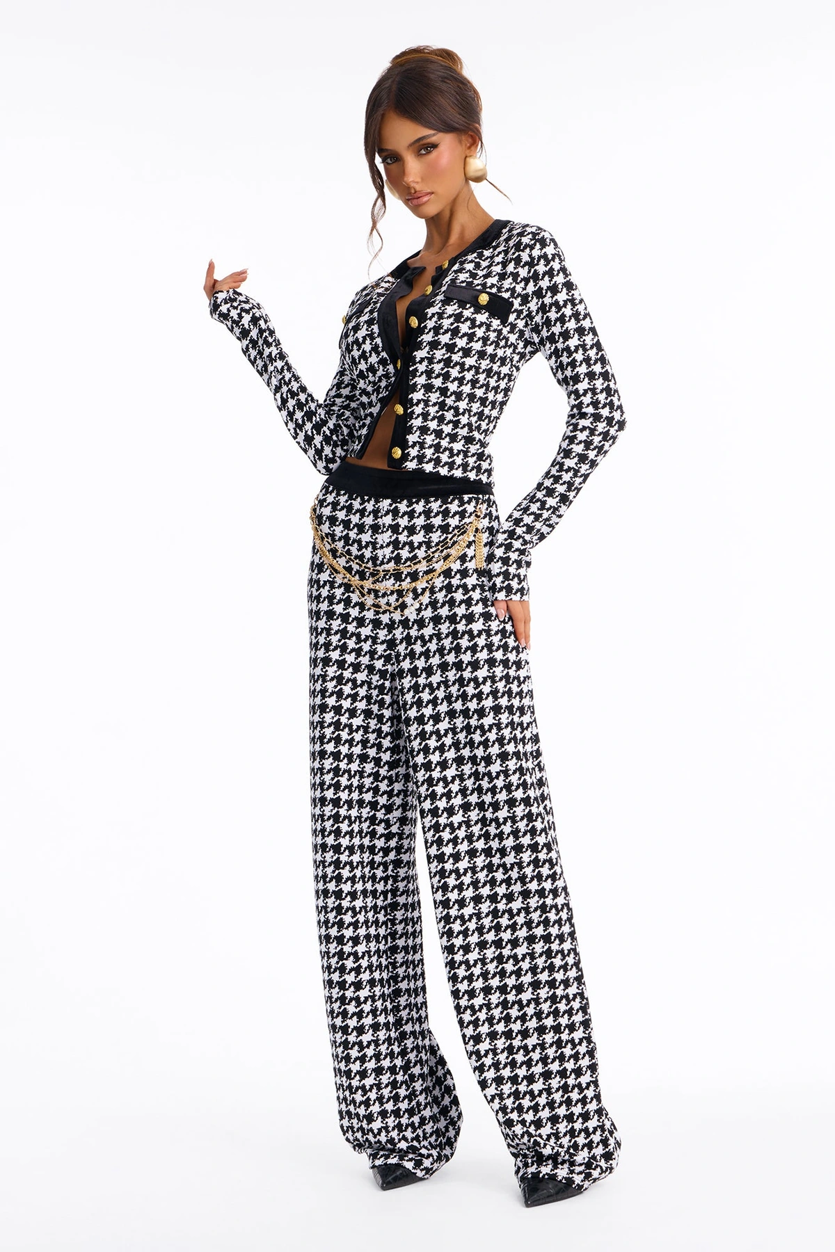 Maria Houndstooth Pant Set - Black/White — Preto/Branco