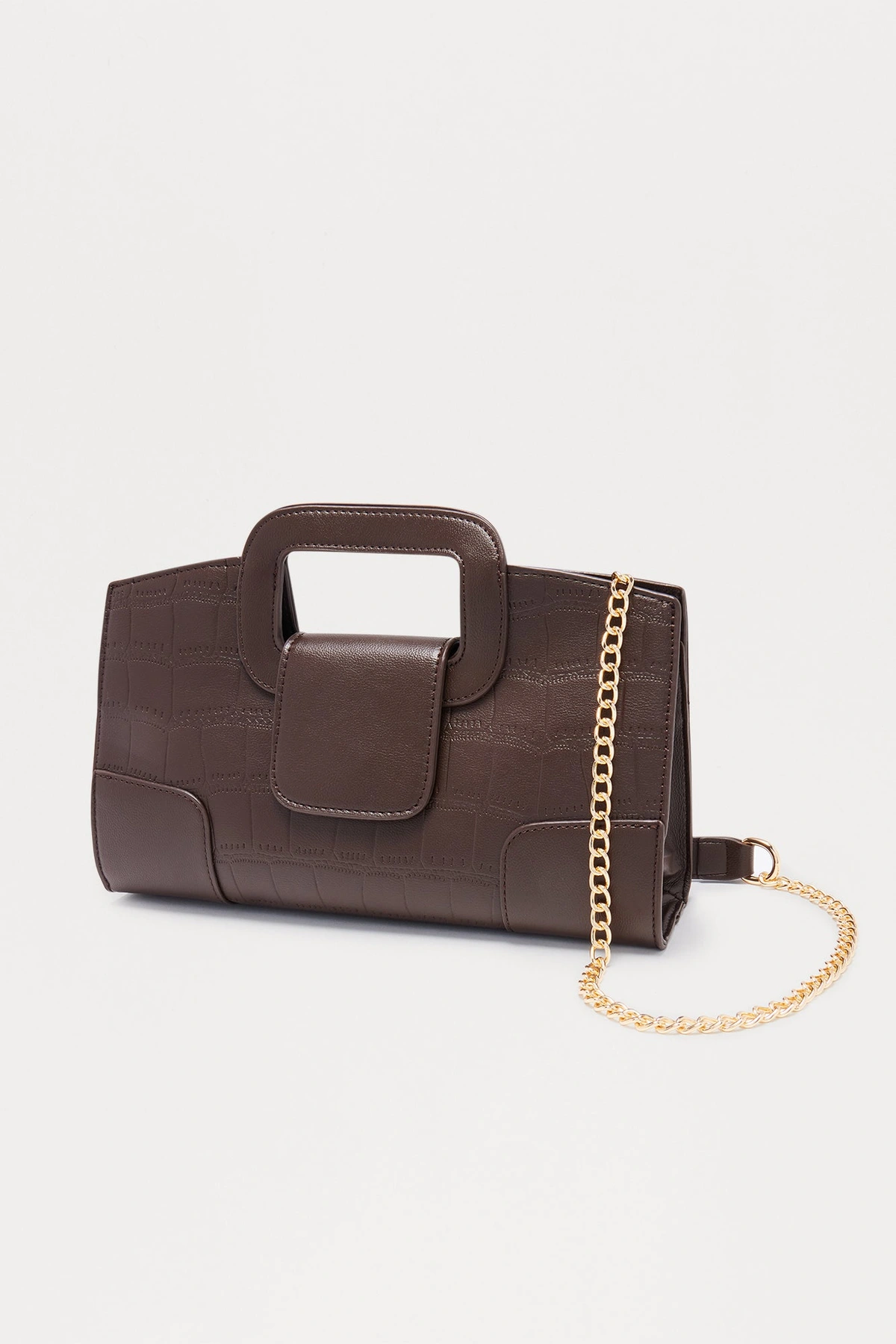 At My Fingertips Croc Faux Leather Clutch - Brown — Castanho