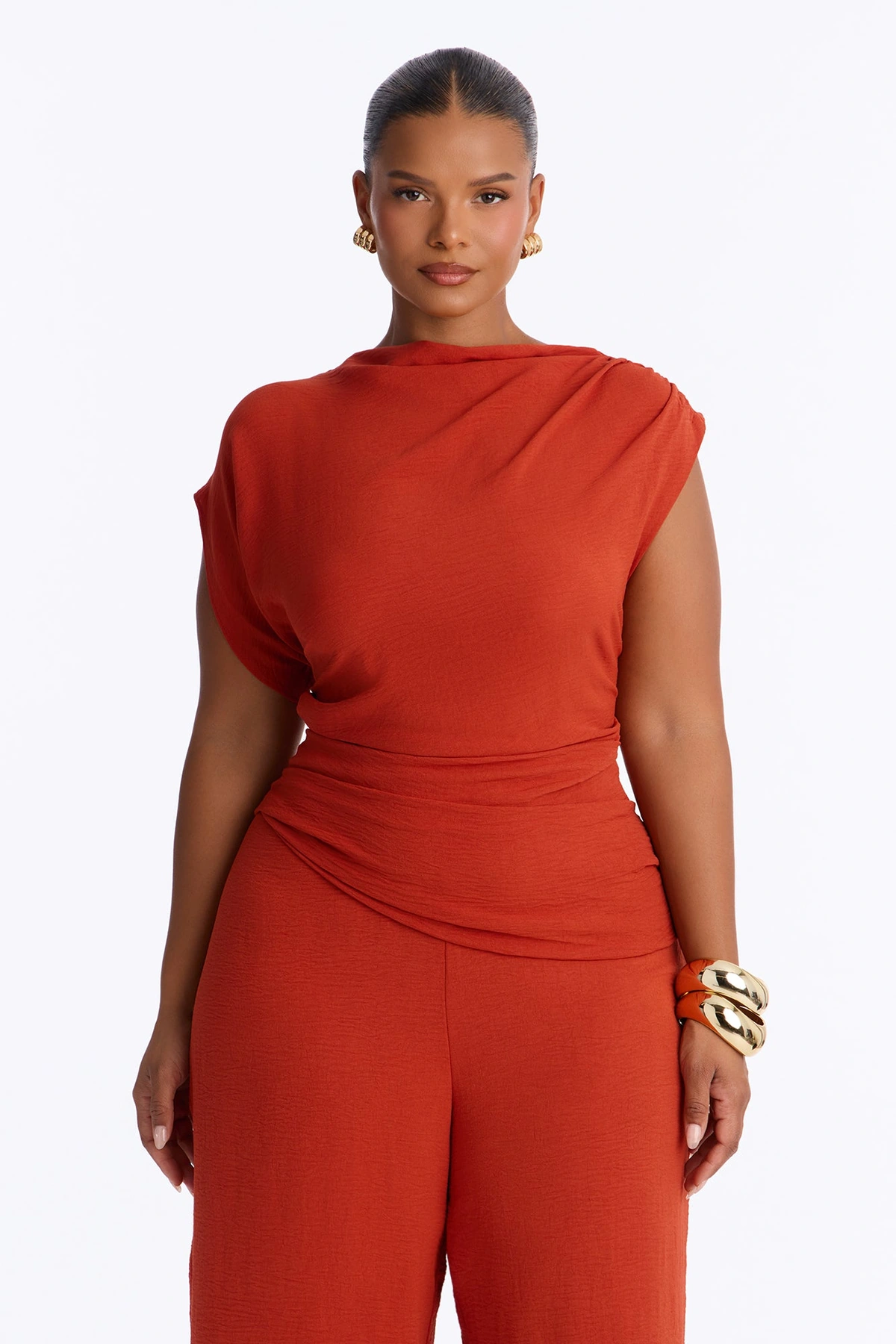 Best Influence High Neck Jumpsuit - Rust — Ferrugem