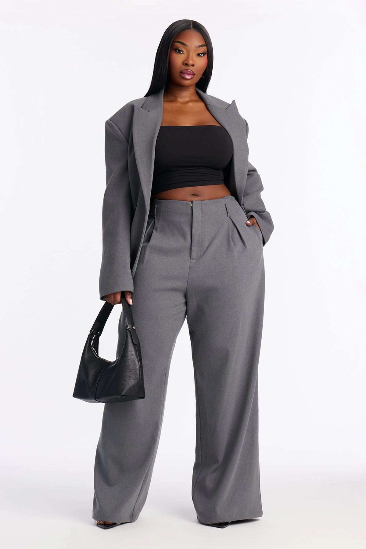 Financial Goals Wide Leg Trouser Pant 32″ - Charcoal — Cinzento-escuro