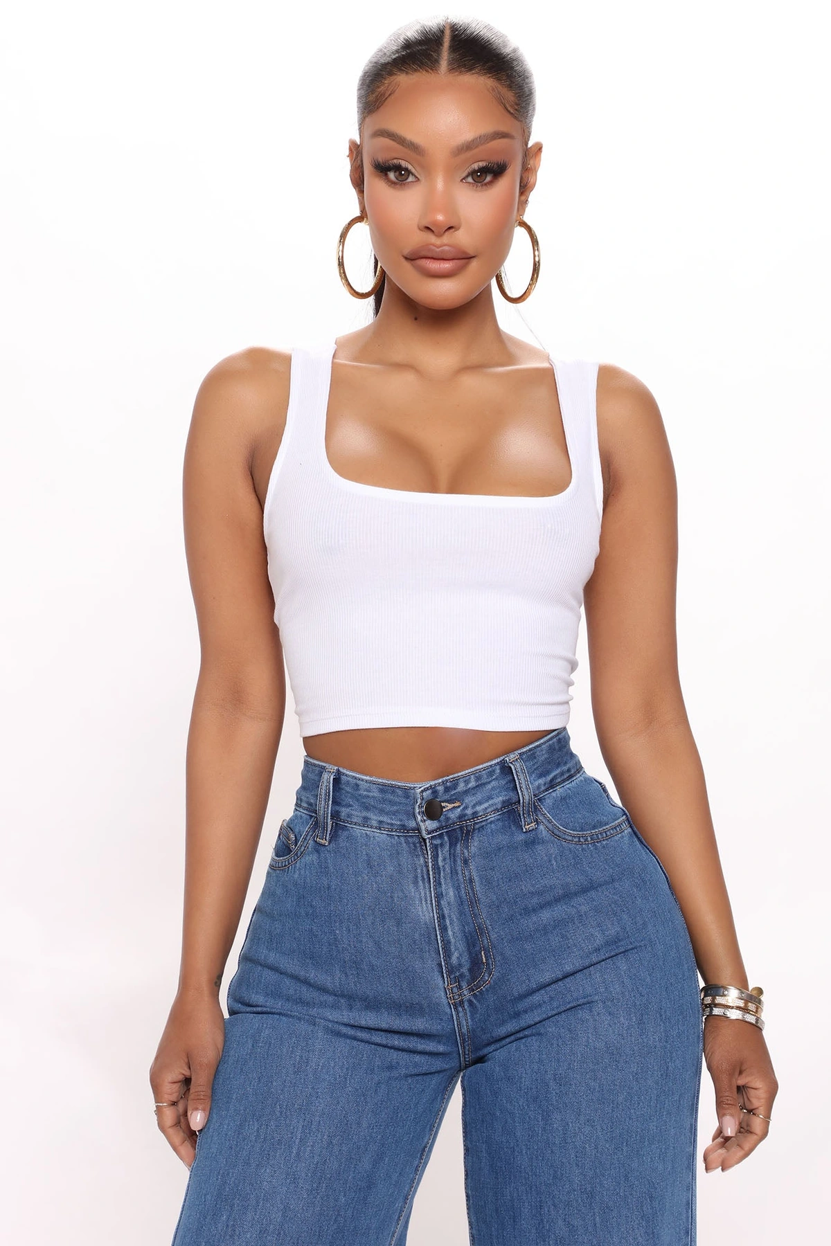 Kimmy Square Neck Tank - White — Branco