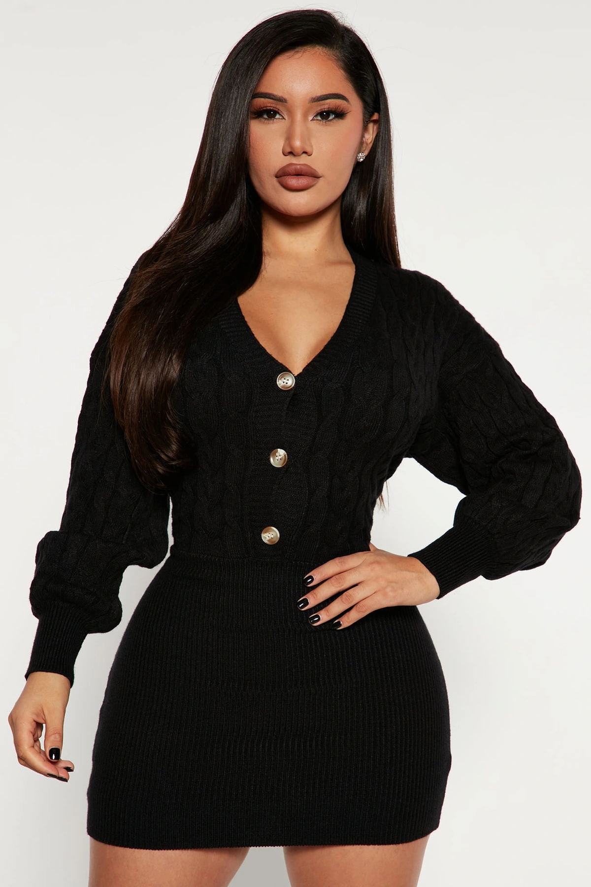 Michelle Sweater Mini Dress - Black — Preto