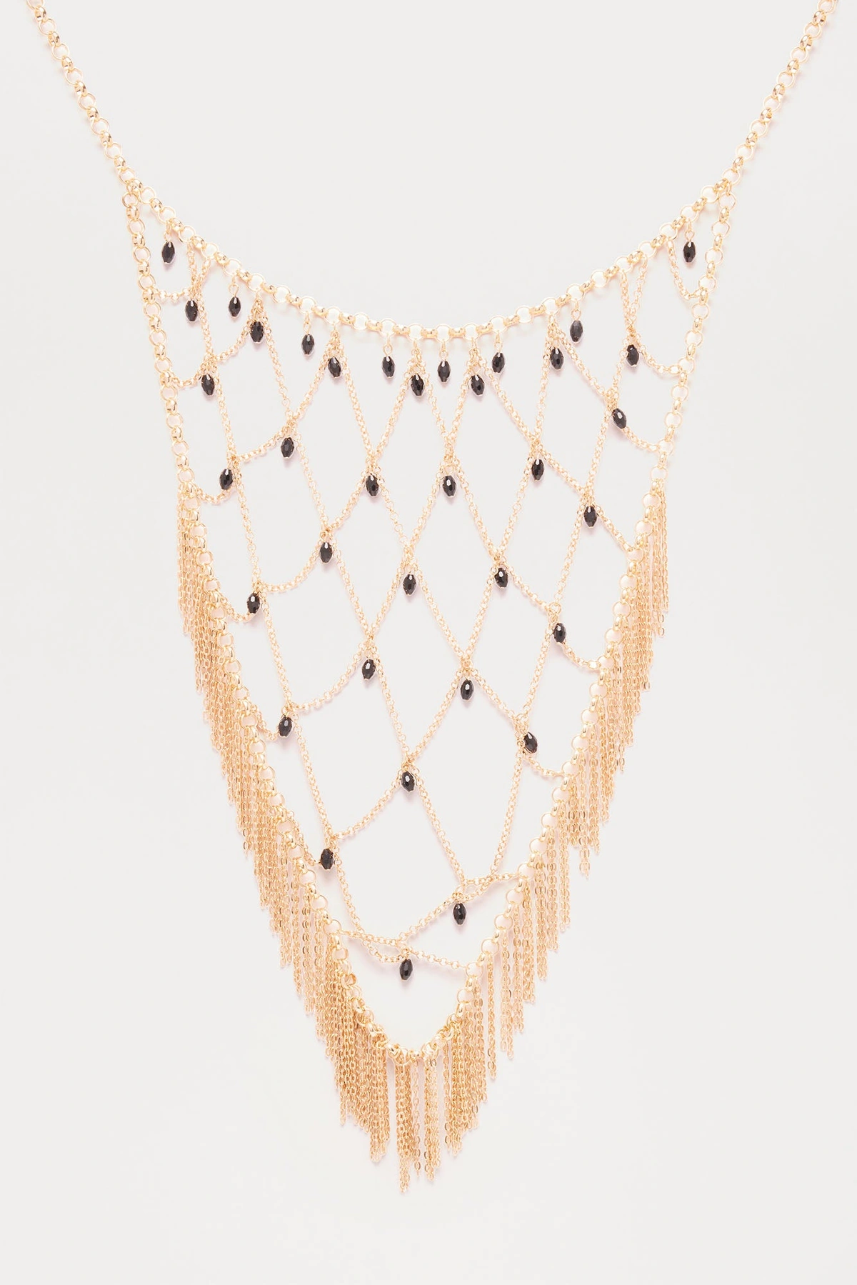 Cage Me Beaded Layered Bib Necklace - Gold — Dourado