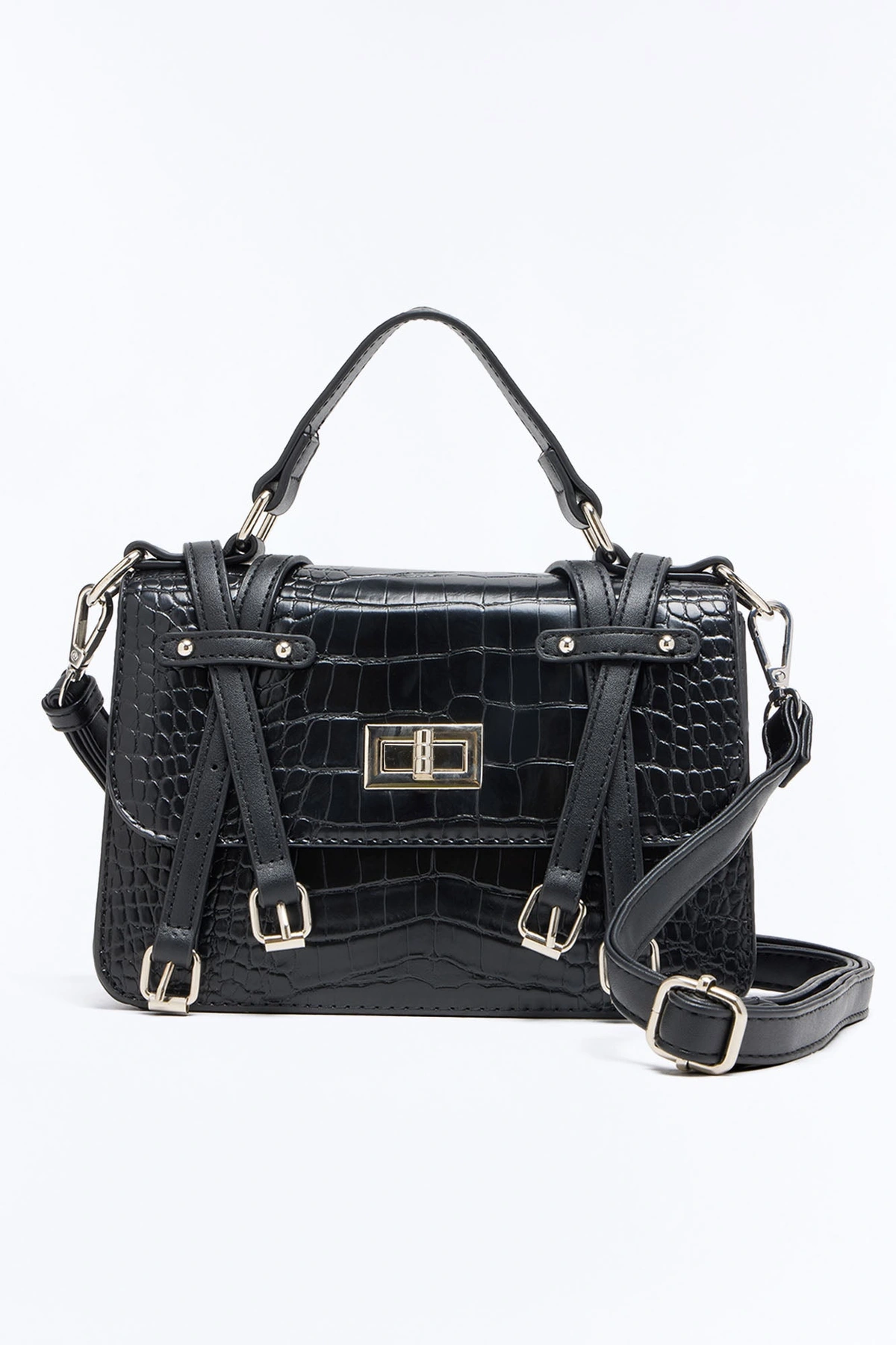 Buckle Up Faux Leather Crossbody Handbag - Black — Preto