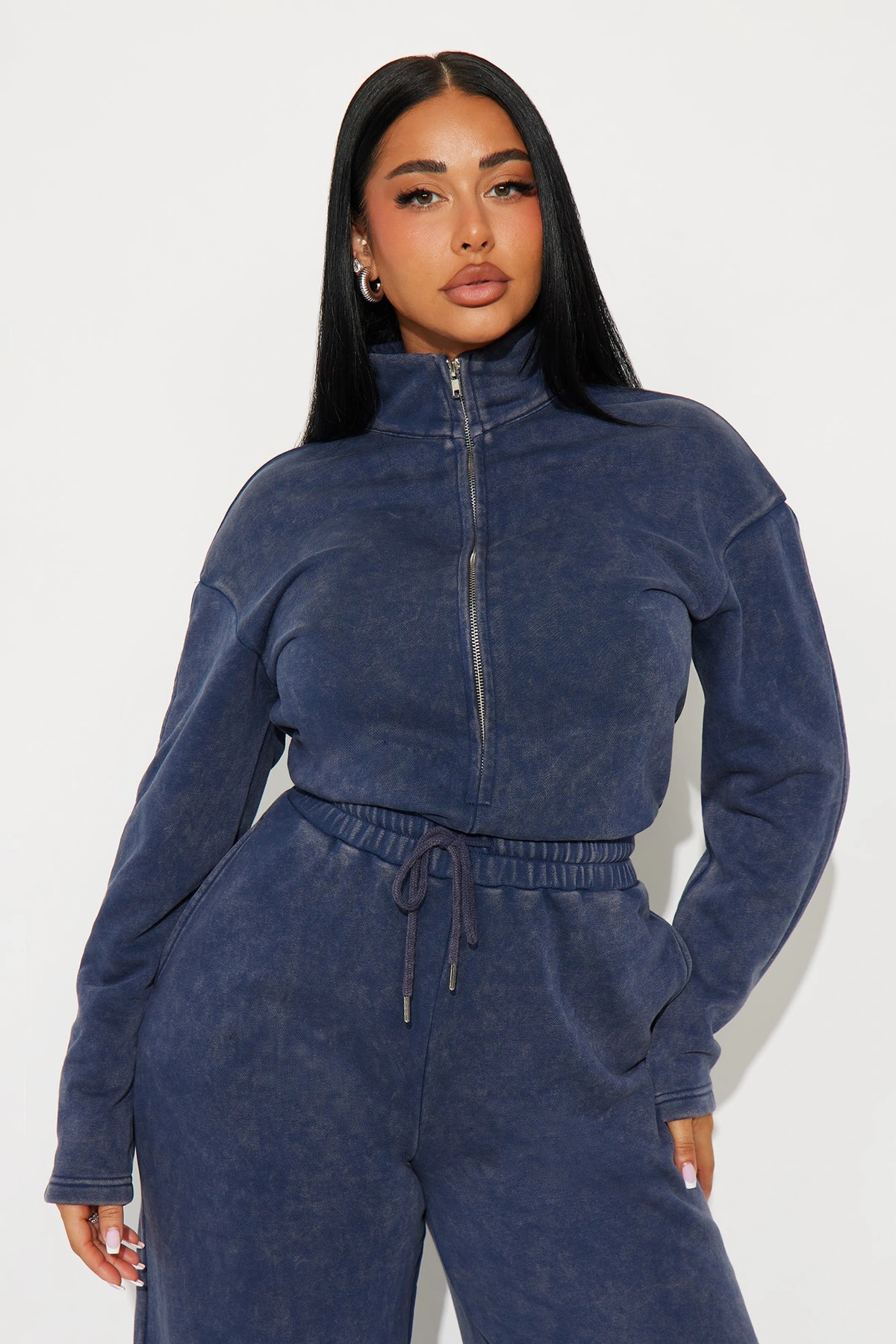 Busy Schedule Washed French Terry Jumpsuit - Navy — Azul-marinho