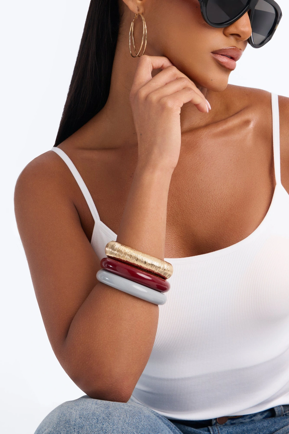 Elevate Your Life 3 Piece Bracelet Set - Burgundy/combo — Bordô/combinação