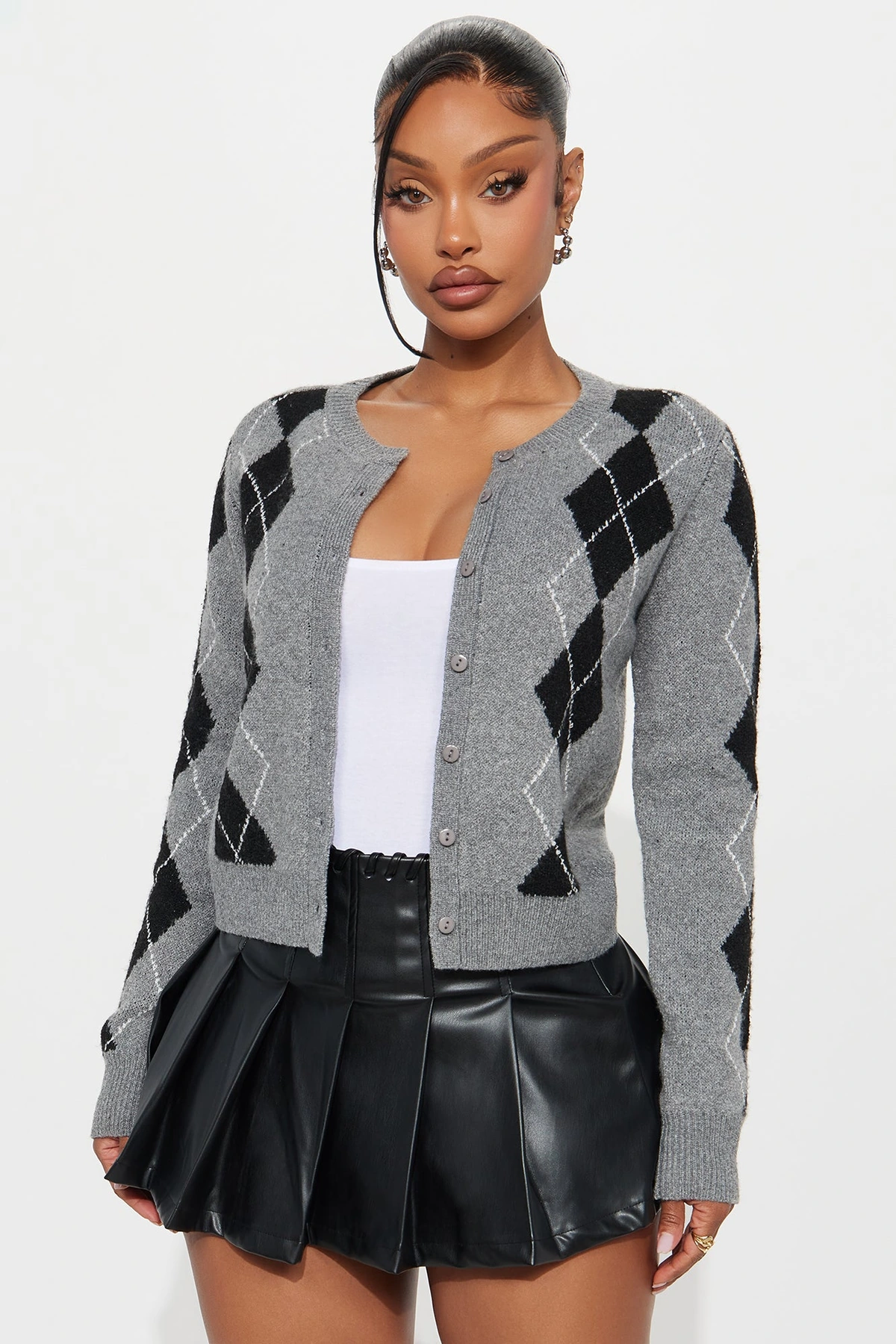 She Reads Argyle Sweater - Grey/combo — Cinzento/combinação