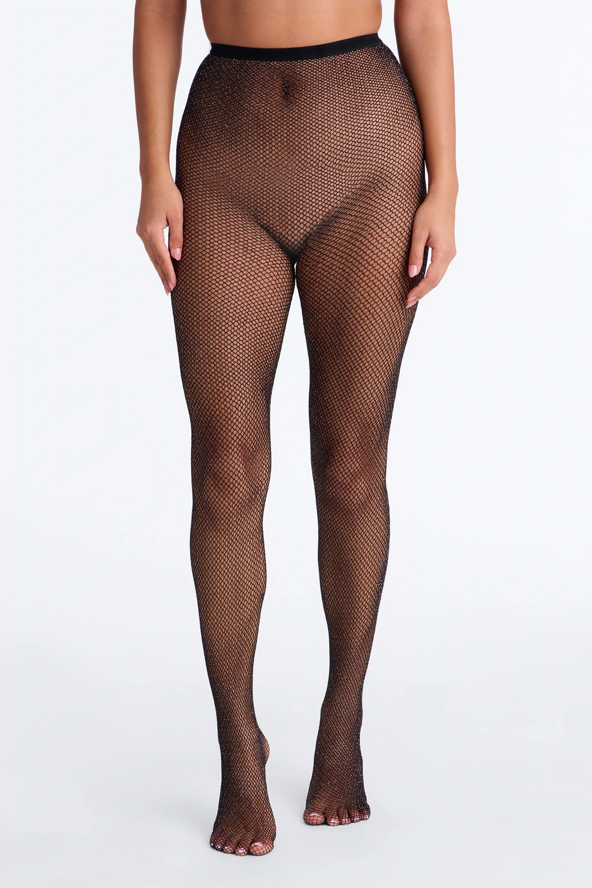 Party Away Glitter Fishnet Tights - Black/Silver — Preto/Prateado