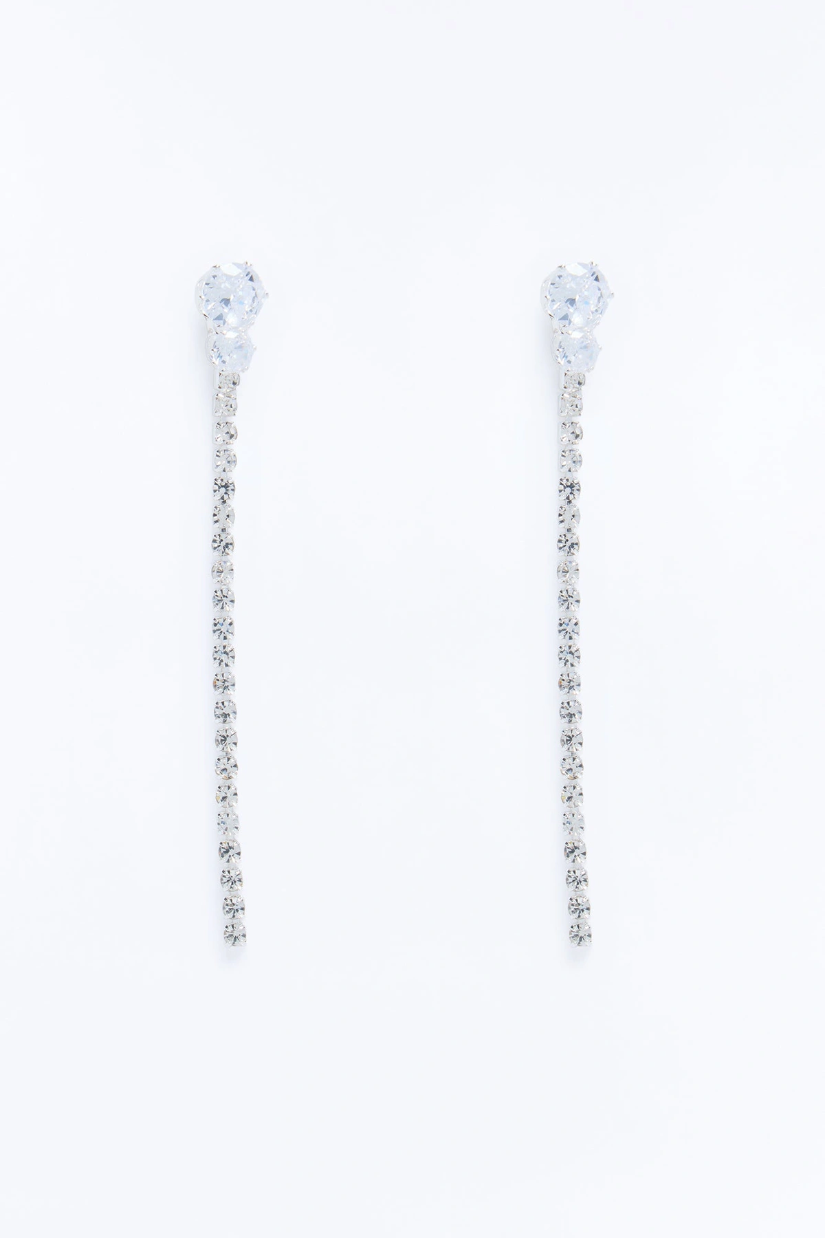 Cubic Zirconia Linear Earrings - Silver — Prateado
