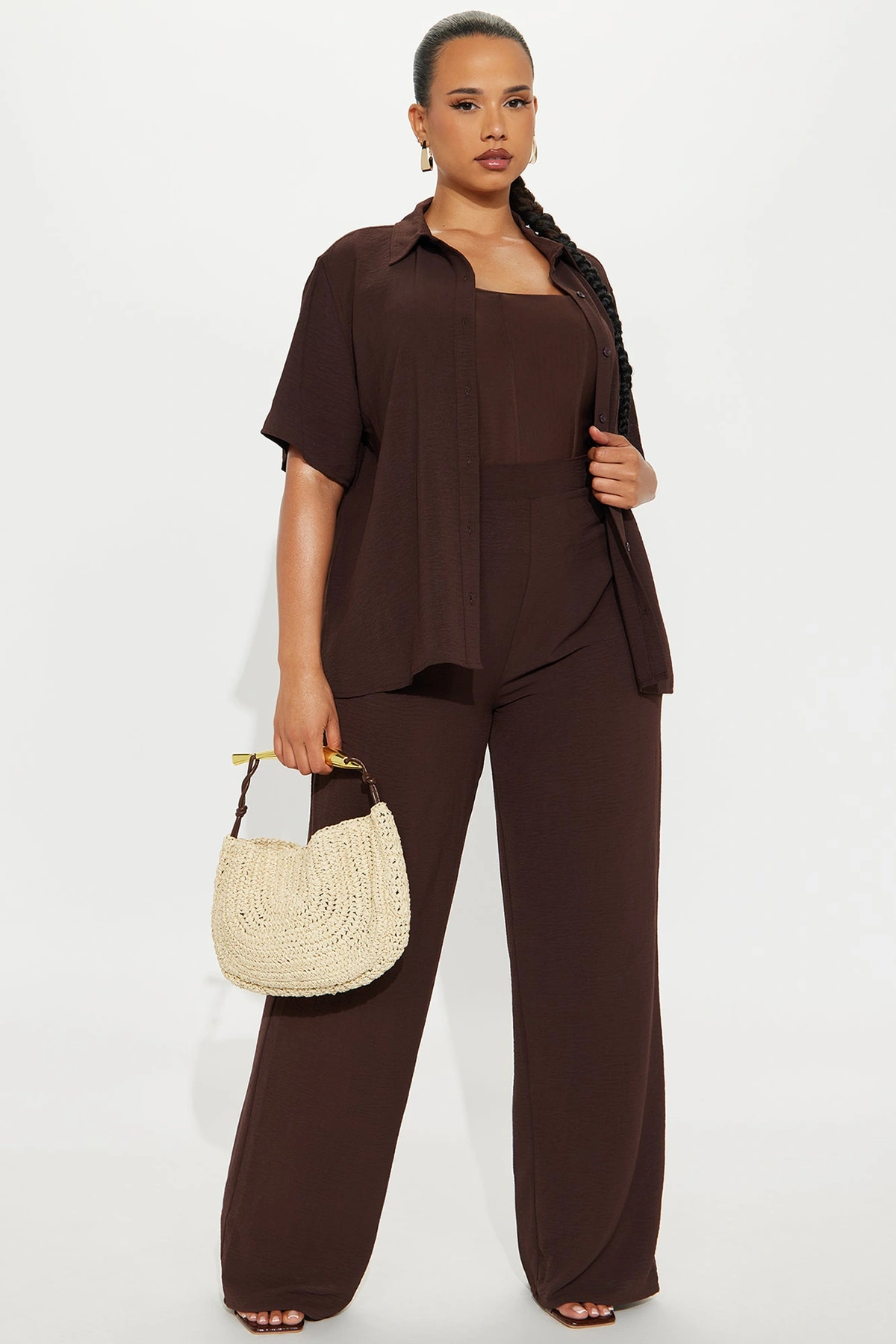Makenzie Short Sleeve Pant Set - Dark Brown — escuro Castanho