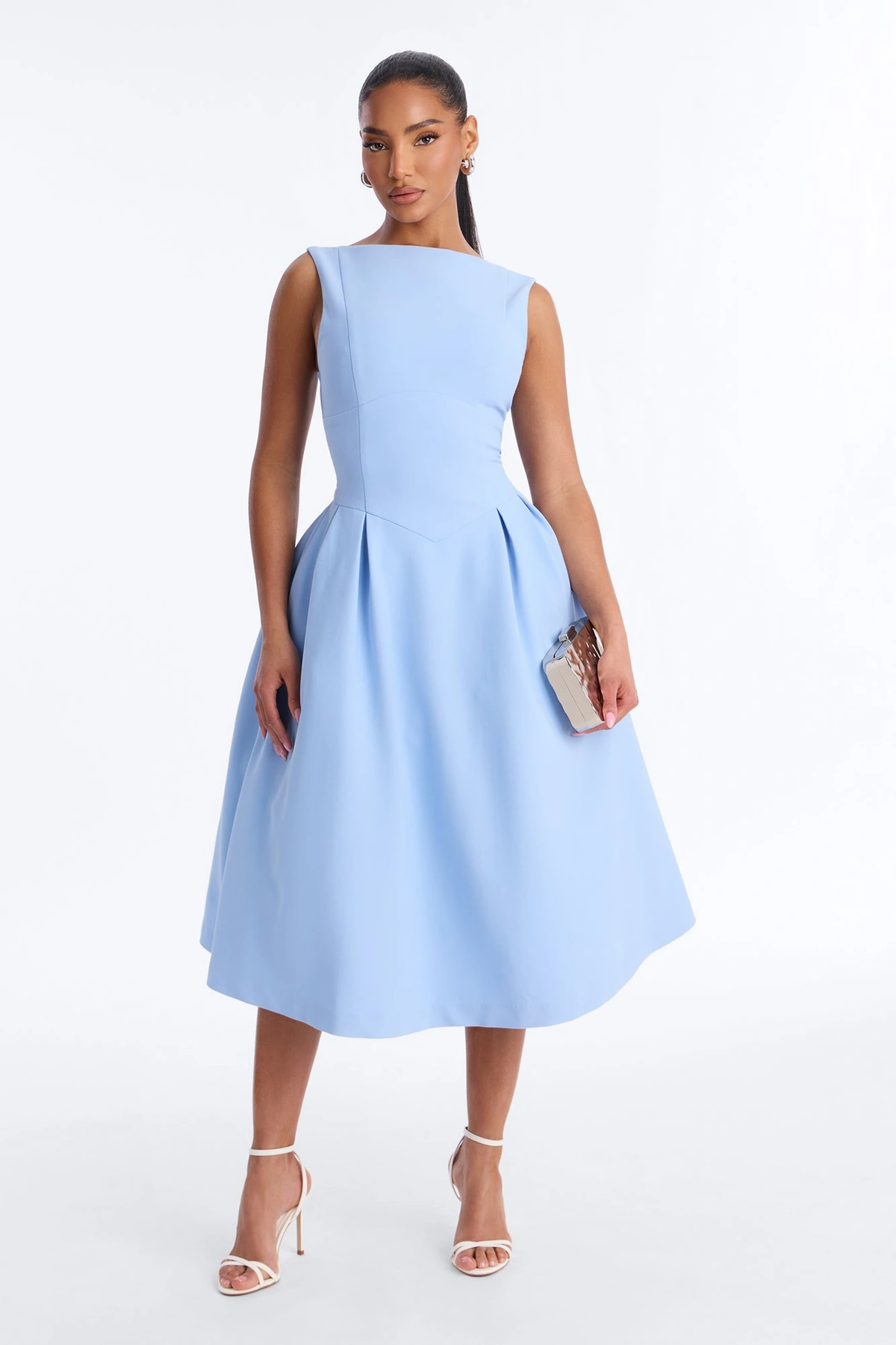 Anika Pleated Midi Dress - Blue — Azul