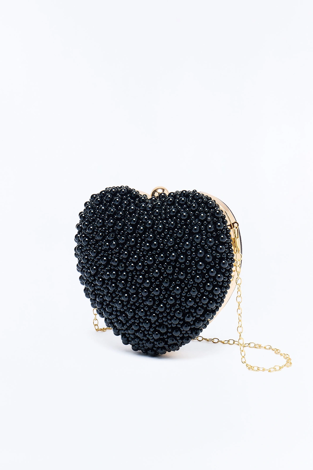 Heart Of Pearl Beaded Satchel Handbag - Black — Preto