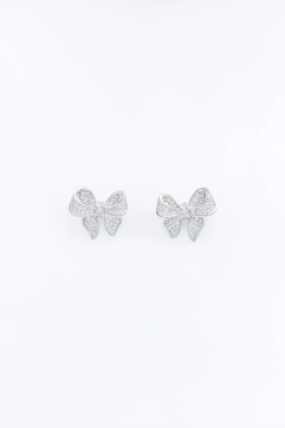 Cubic Zirconia Darling Bow Earrings - Silver — Prateado