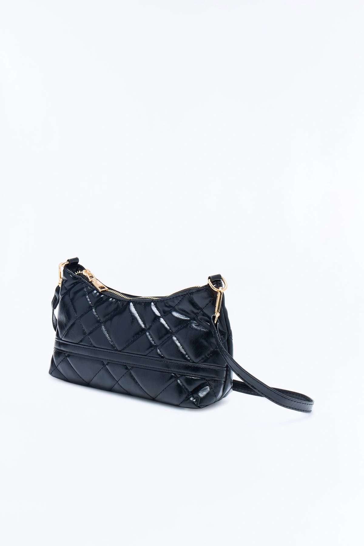 Stitch Please Quilted Faux Leather Shoulder Handbag - Black — Preto