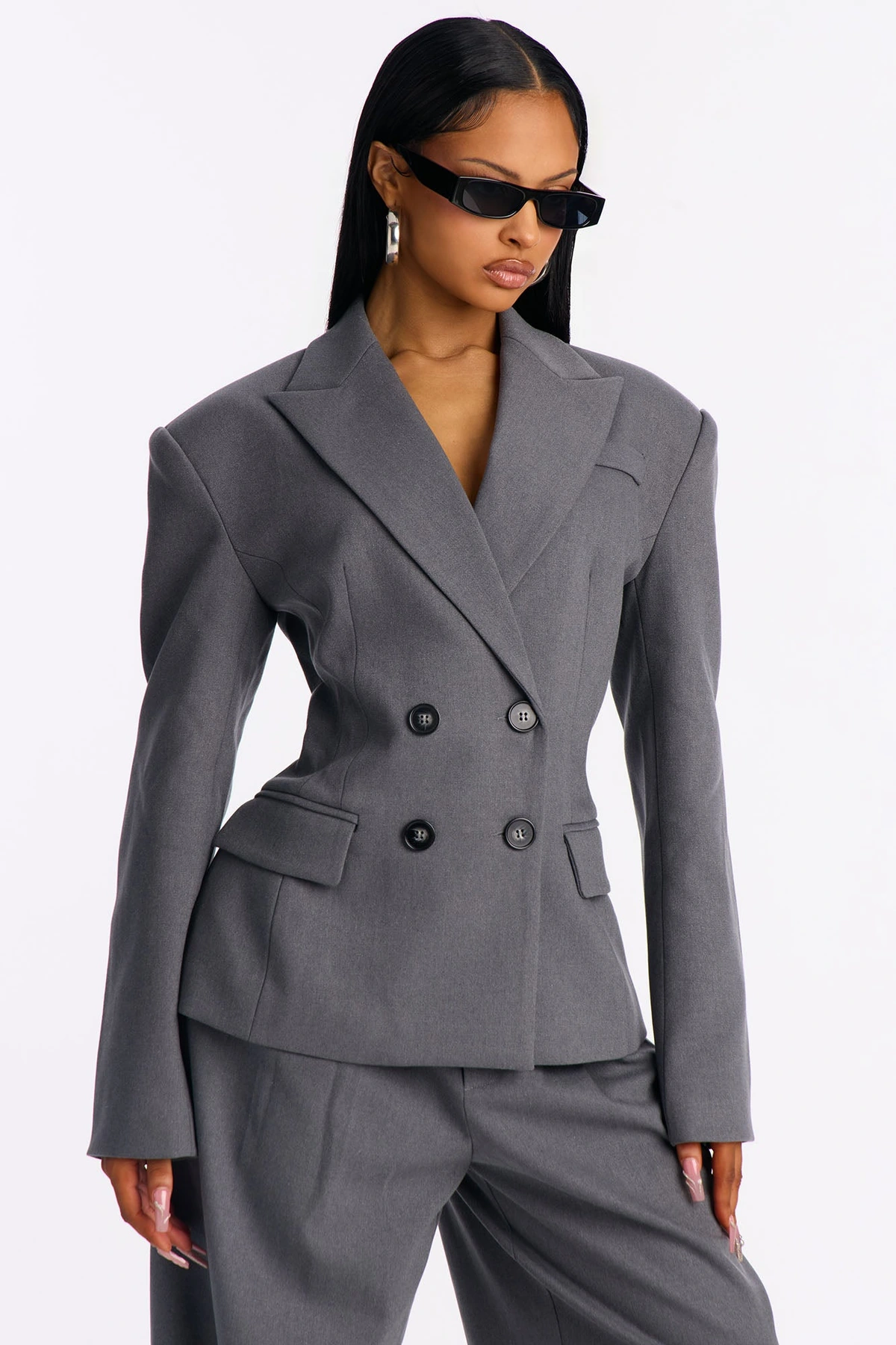 Financial Goals Double Breasted Blazer - Charcoal — Cinzento-escuro