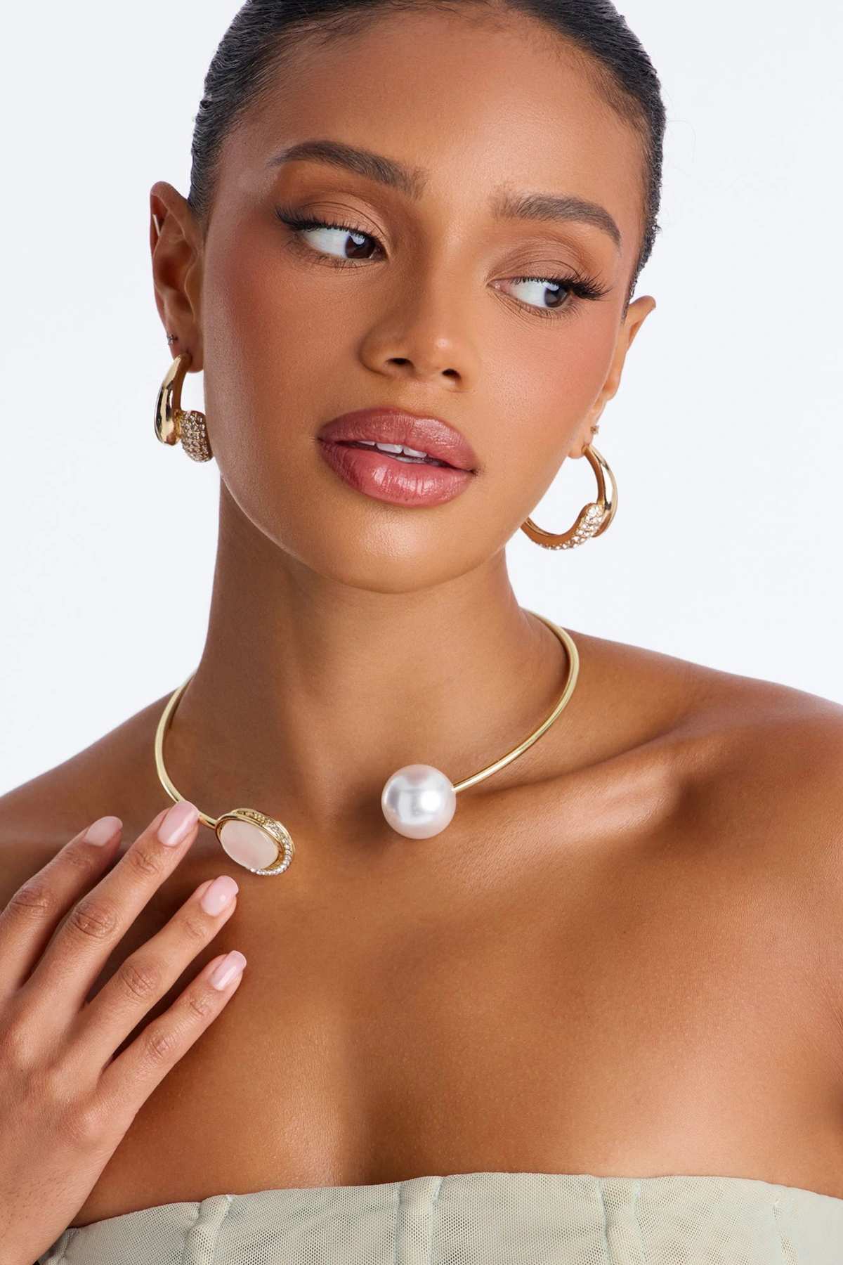 To Be With You Choker Necklace - White/Gold — Branco/Dourado