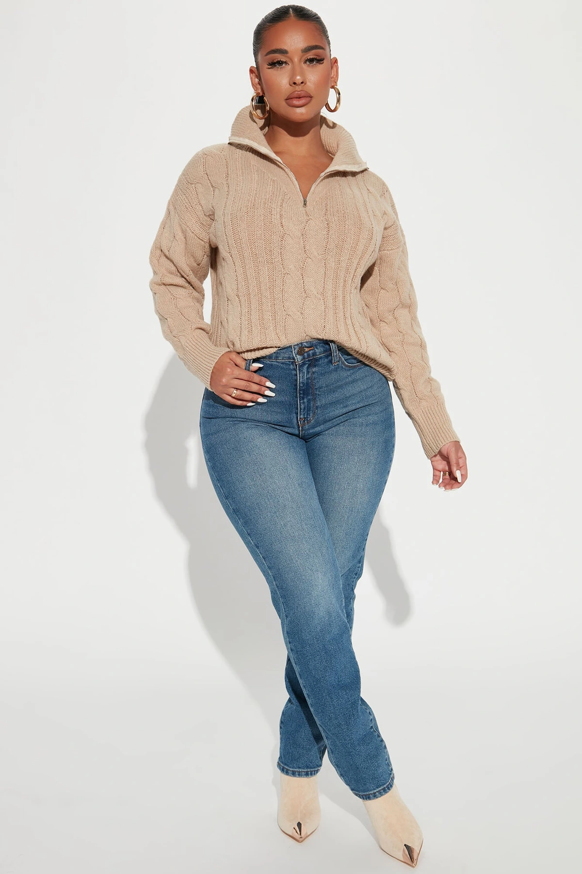 For The Record Quarter Zip Sweater - Taupe — Bege acinzentado