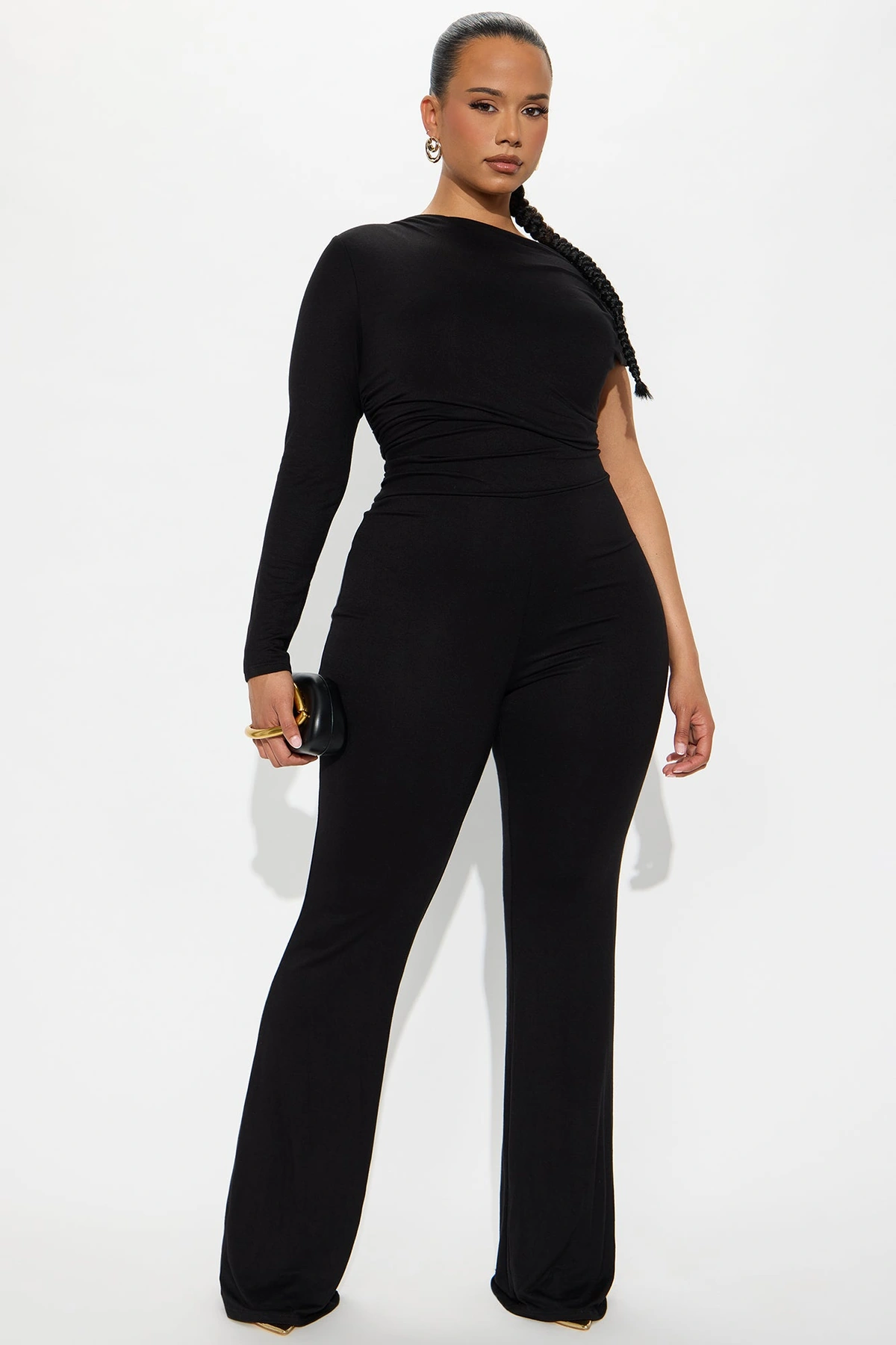 Riley Ruched One Shoulder Jumpsuit - Black — Preto