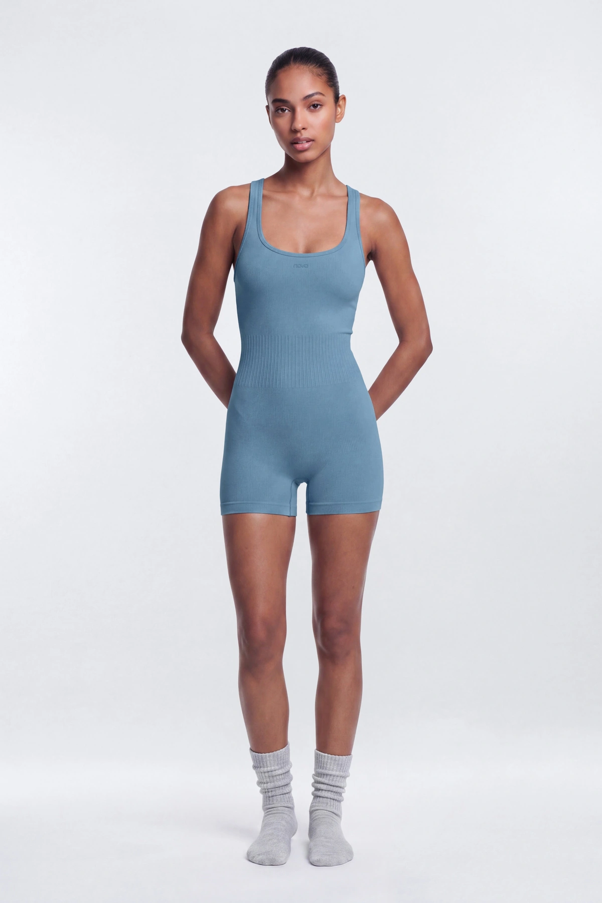 CottonFlex™ Low Back Sports Romper - Soft Indigo — Soft Índigo