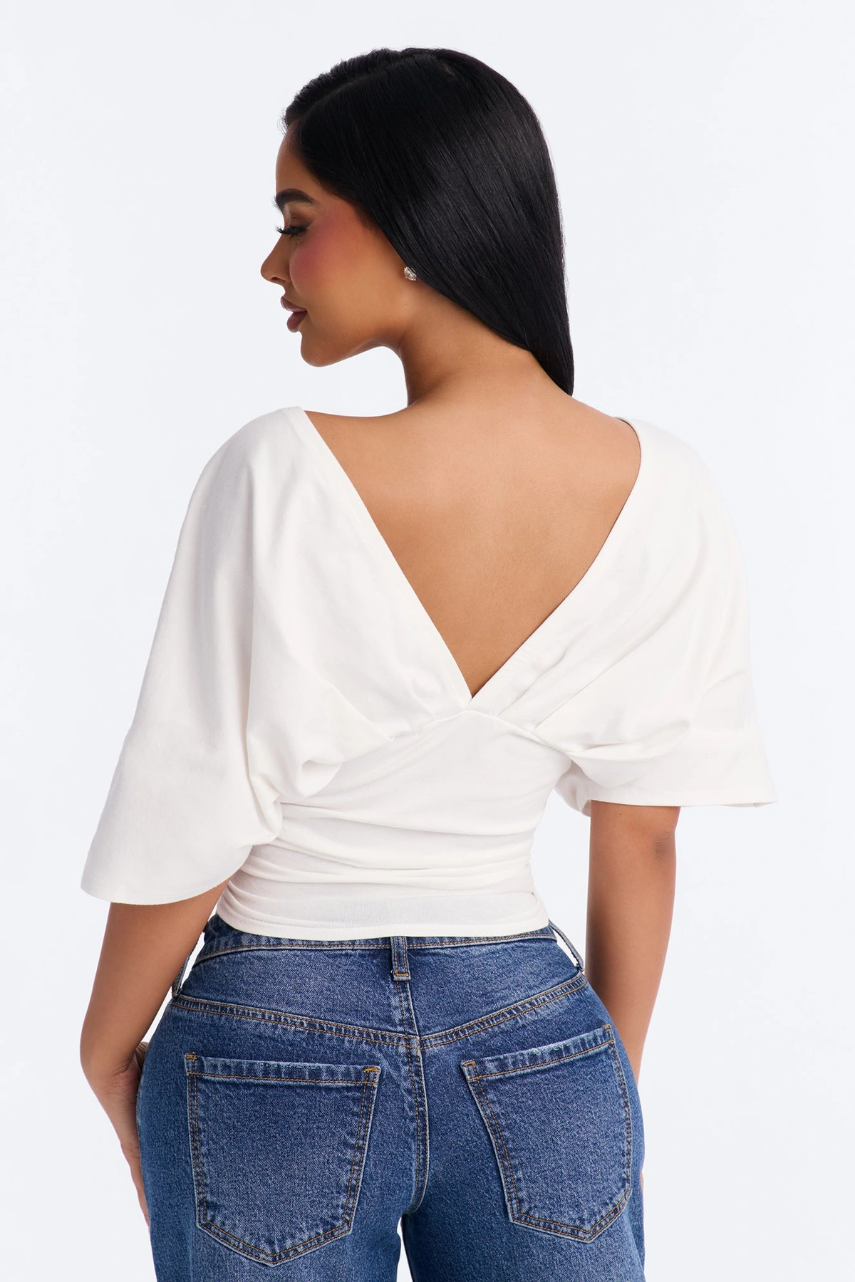 Taylor Cinched Waist Ruched Short Sleeve Top - White — Branco
