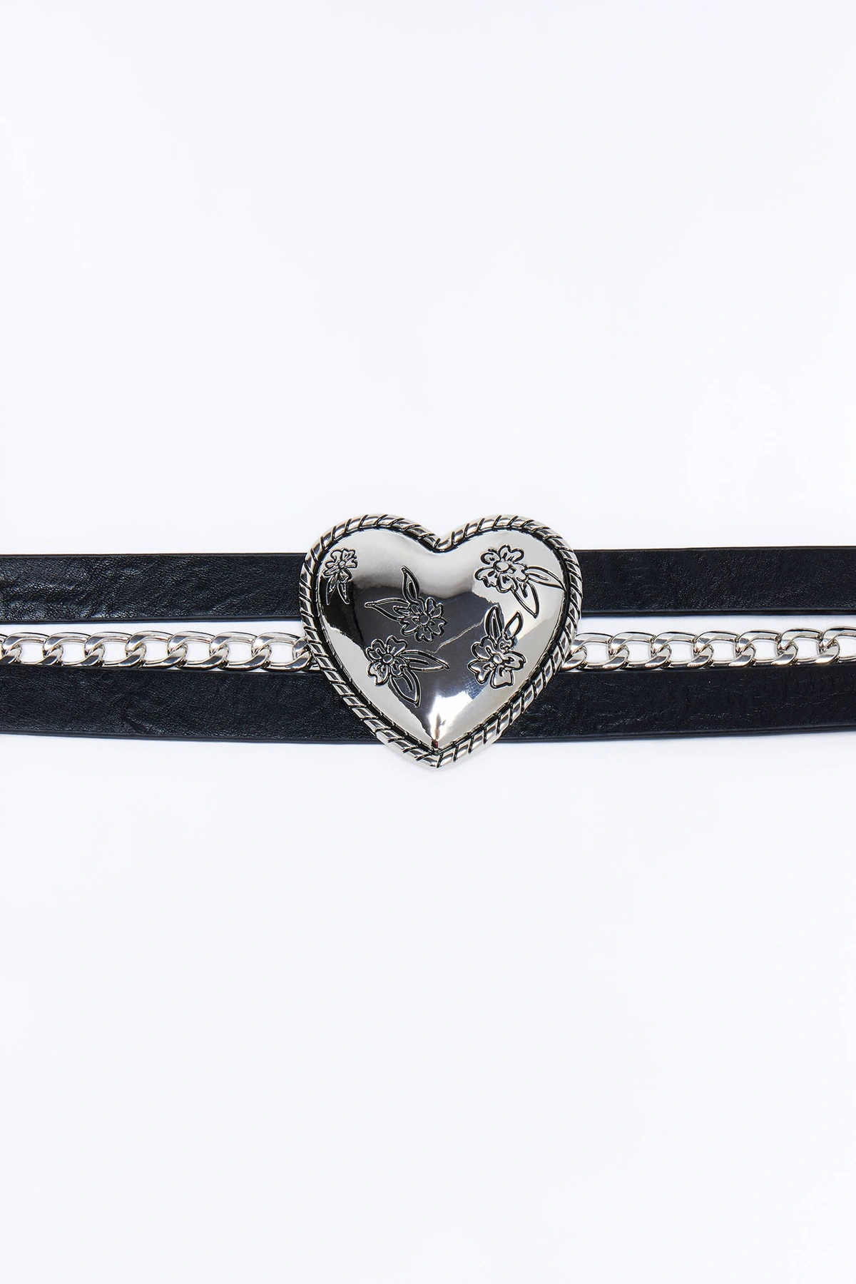 Crimson Love Faux Leather Belt - Silver/Black — Prateado/Preto