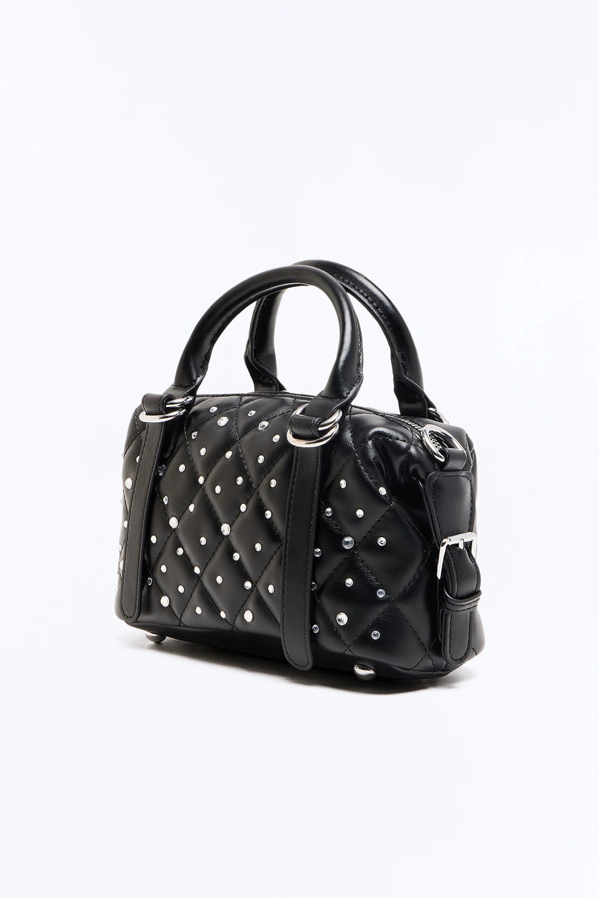 Rain Drops Faux Leather Satchel Handbag - Black — Preto