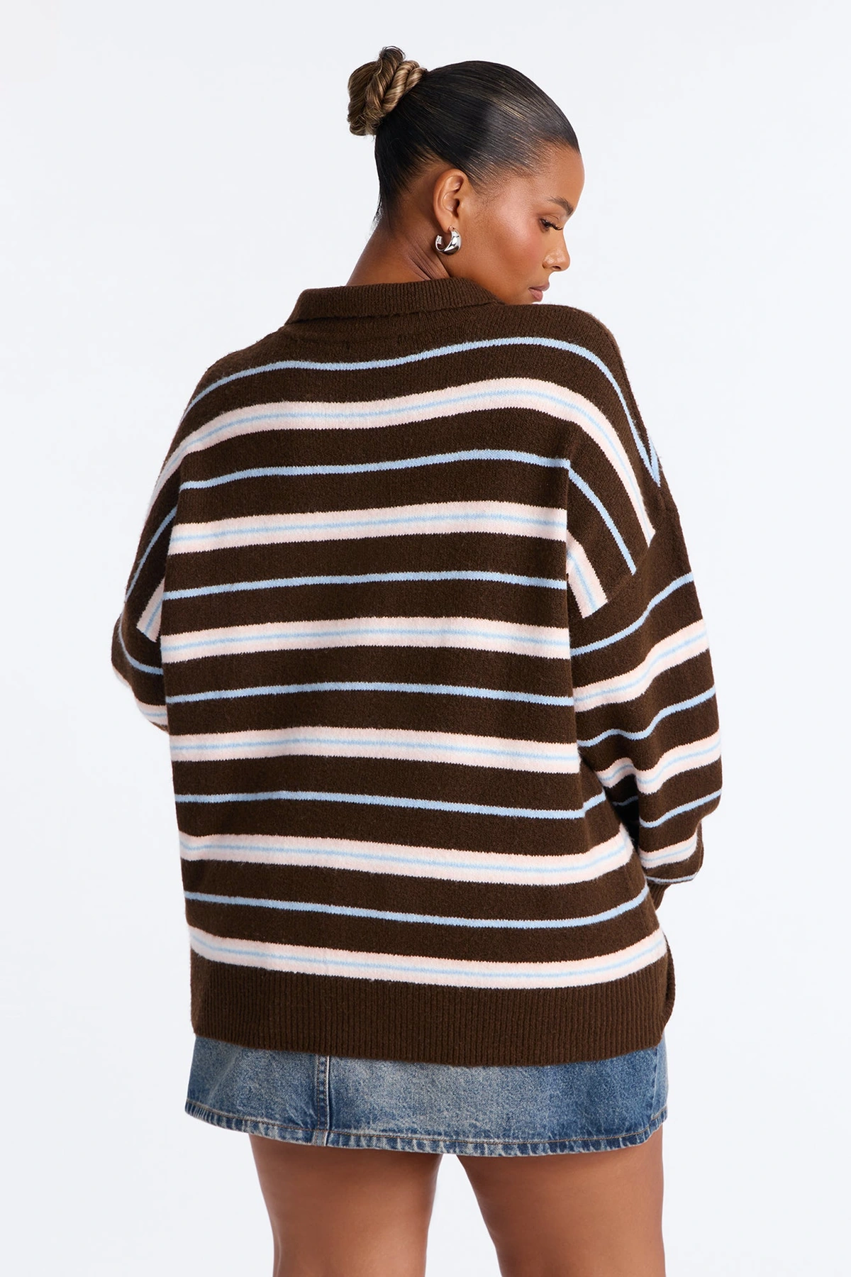 That Fall Feeling Striped Polo Sweater - Brown Combo — Castanho combinação