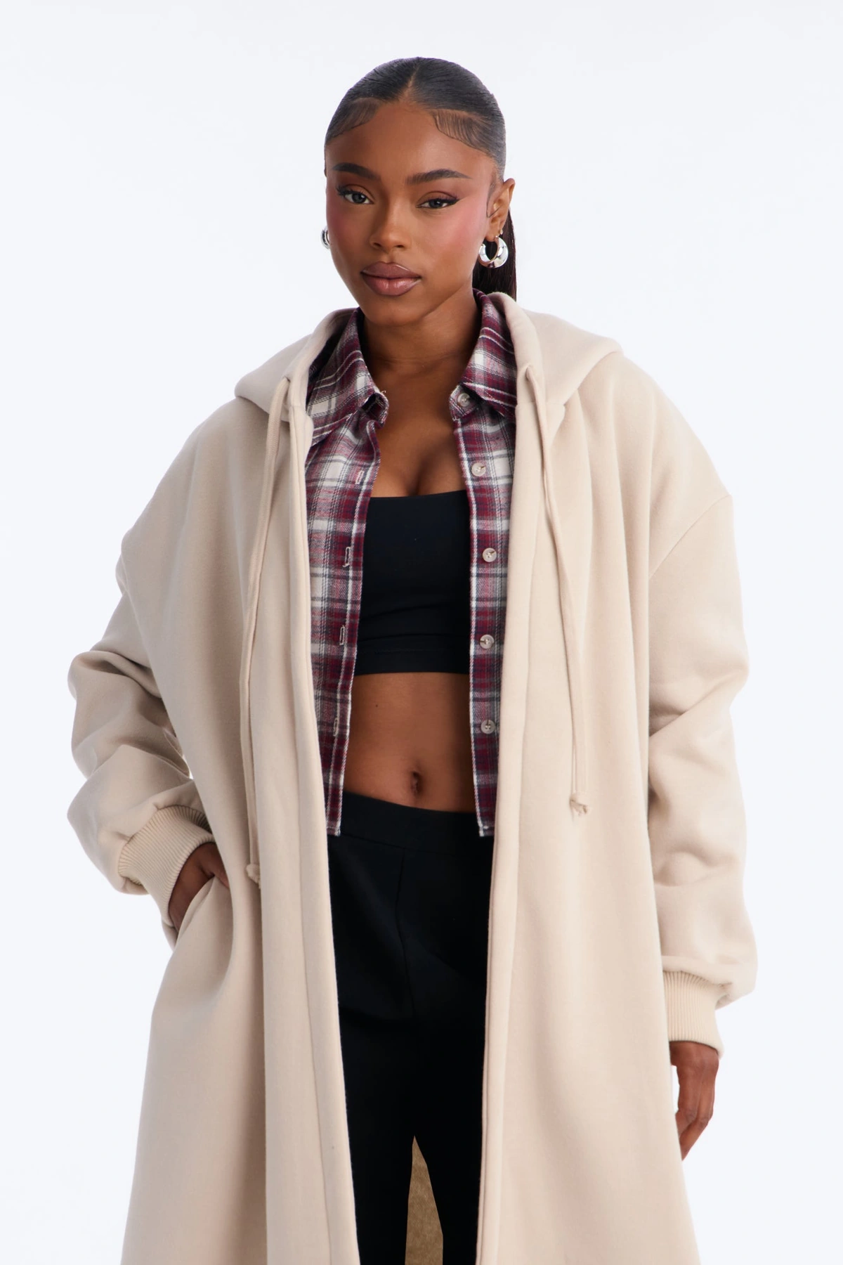 Jolie Cozy Fleece Trench - Stone — Bege-pedra