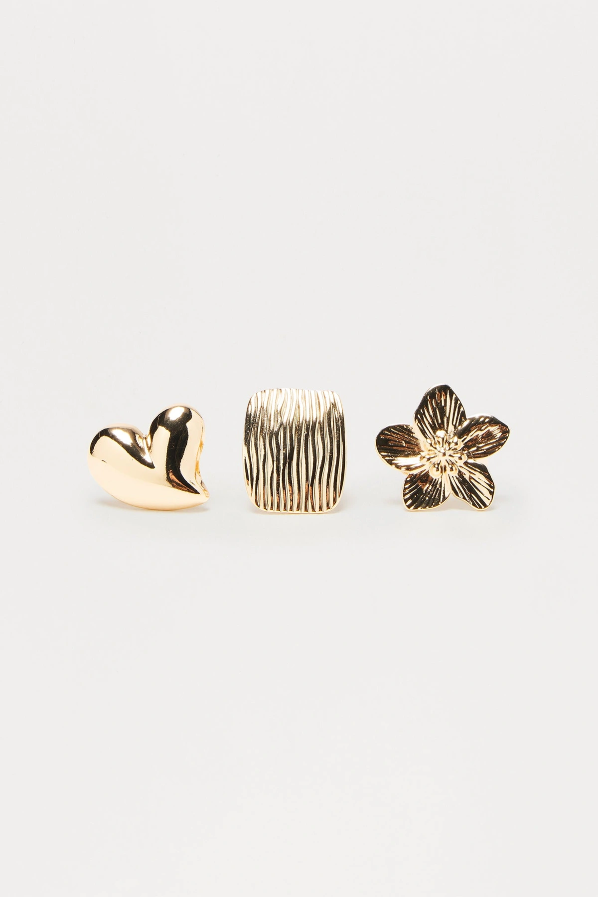 Floral Lover 3 Piece Multi Ring Set - Gold — Dourado
