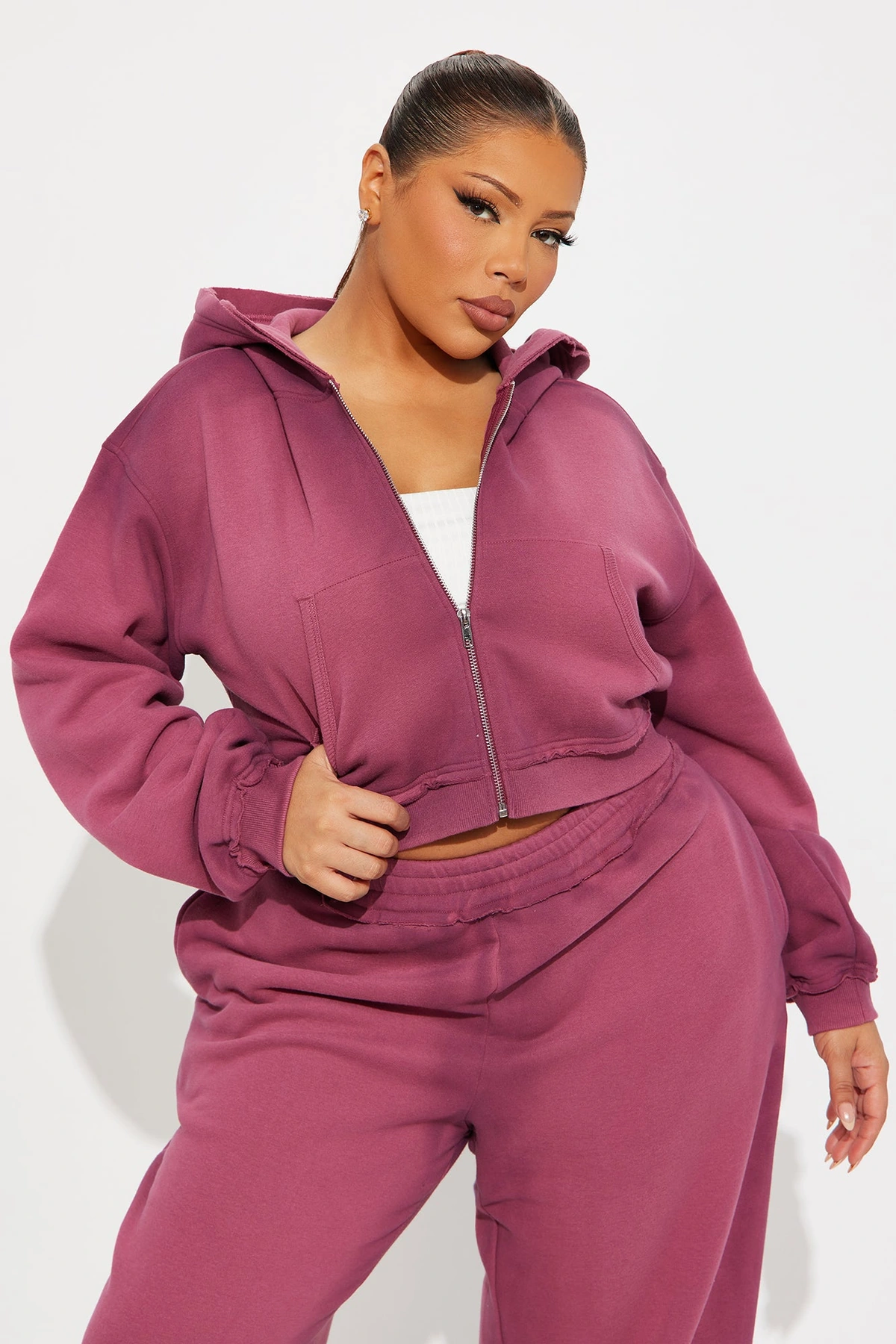 Wynona Washed Fleece Pant Set - Burgundy — Bordô