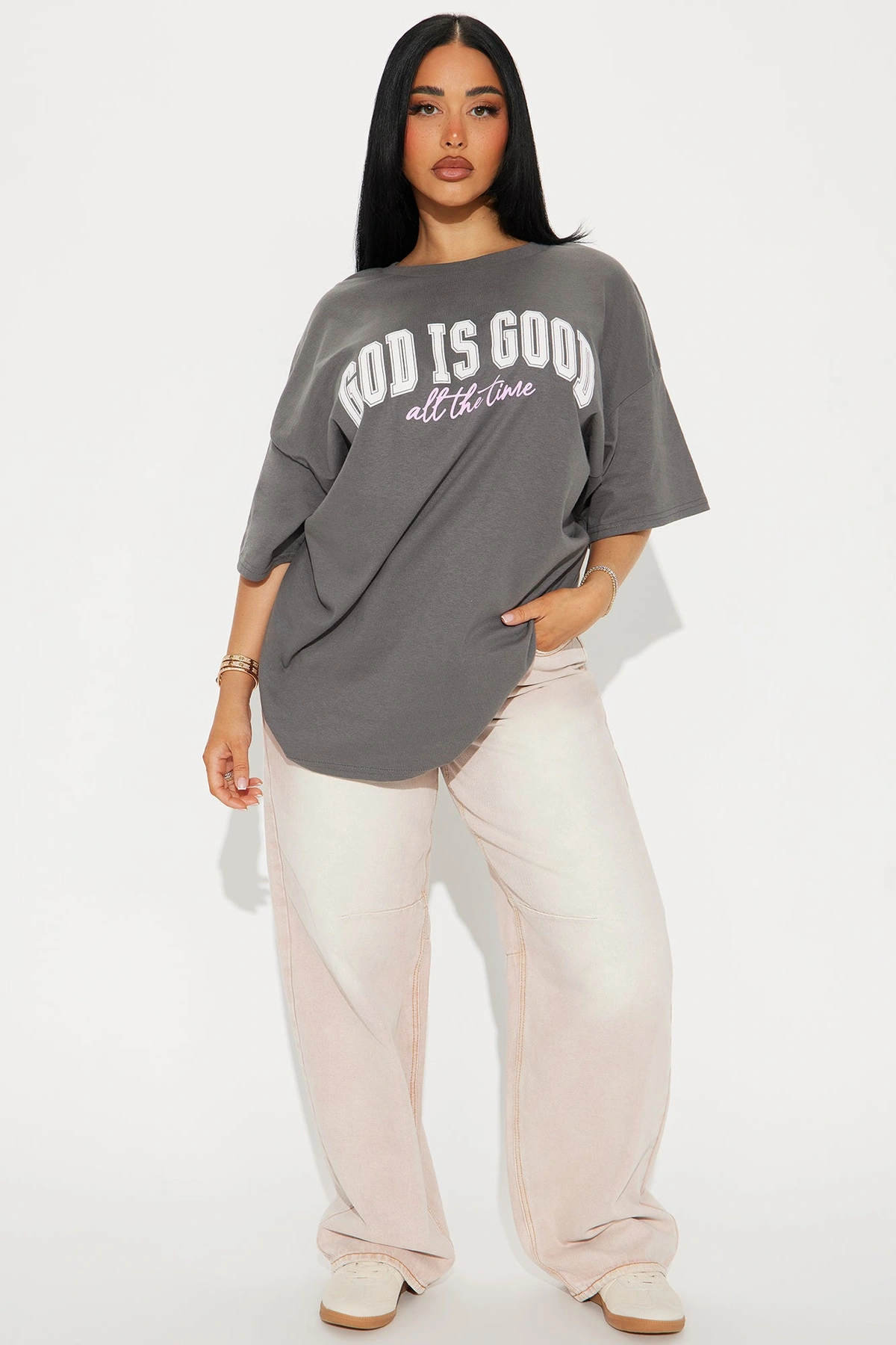 God Is Good All The Time Oversized Tee - Charcoal — Cinzento-escuro