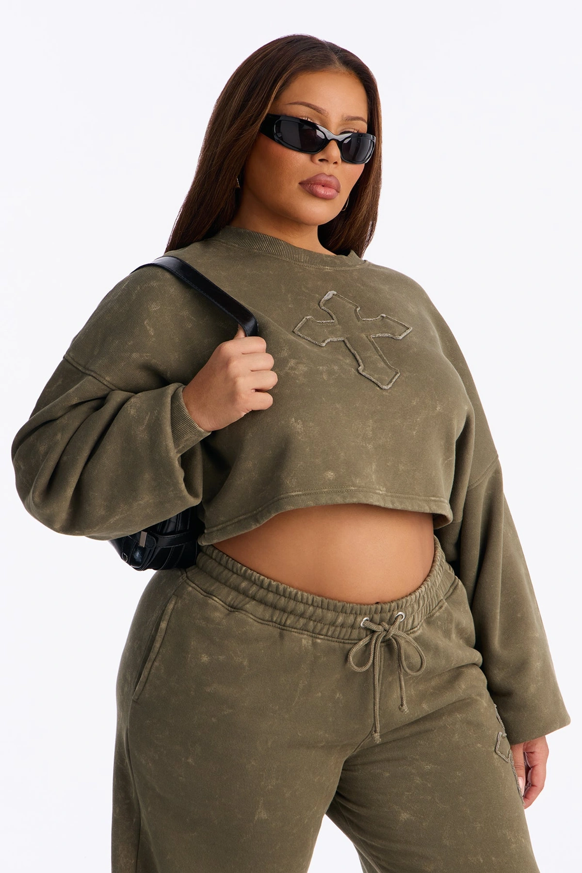 Hidden Cross Fleece Pant Set - Olive — Verde-azeitona