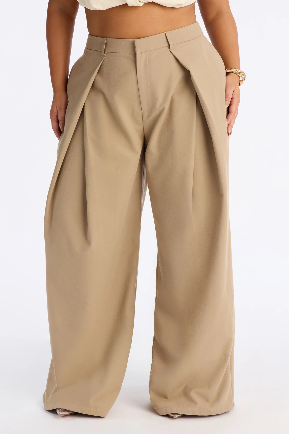 Executive Realness Pleated Wide Leg Trouser 33″ - Taupe — Bege acinzentado