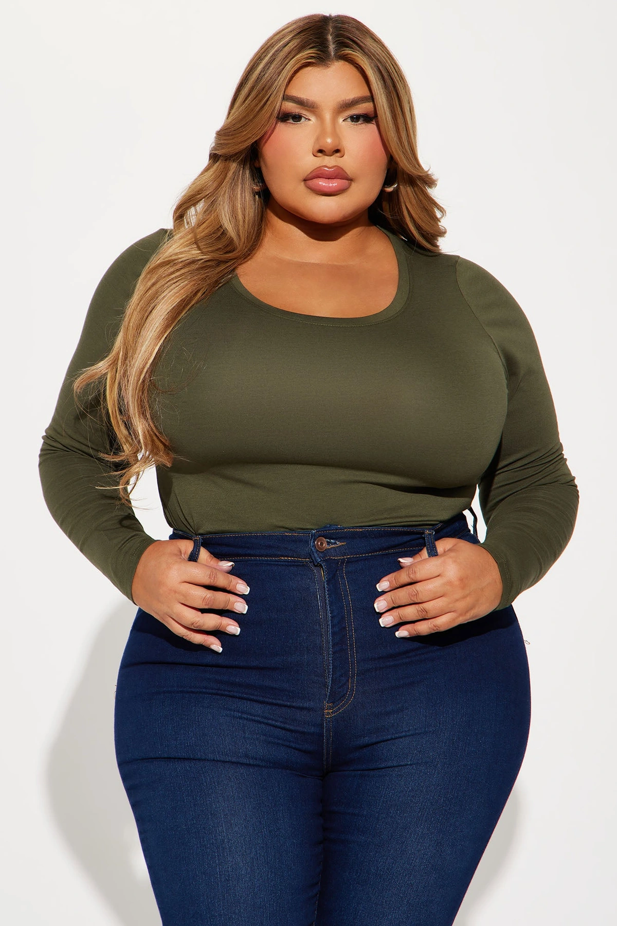 Julia Long Sleeve Top - Olive — Verde-azeitona