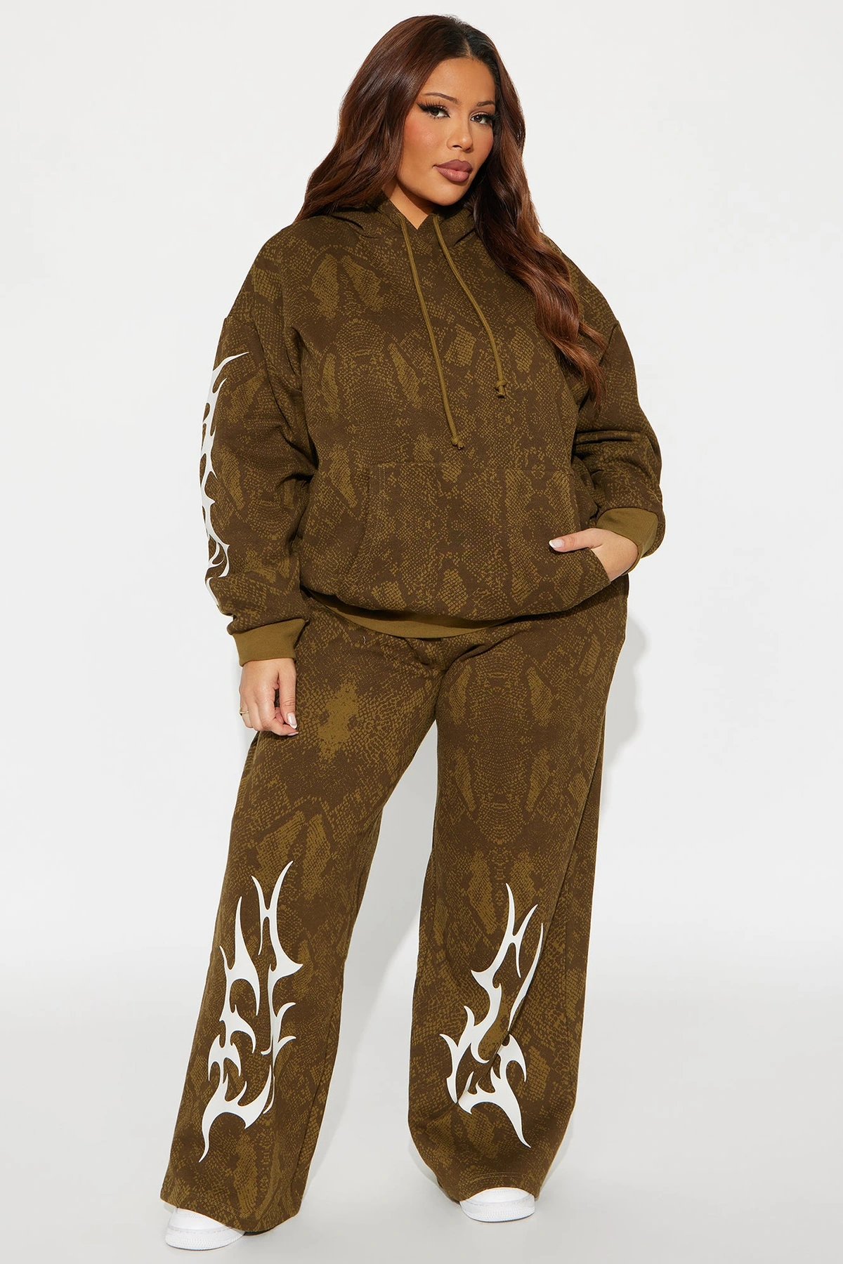 Synthia Snake Fleece Pant Set - Olive — Verde-azeitona