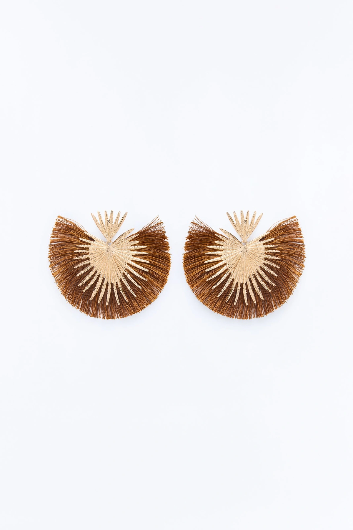 Heart Of Fringe Earrings - Gold/Brown — Dourado/Castanho