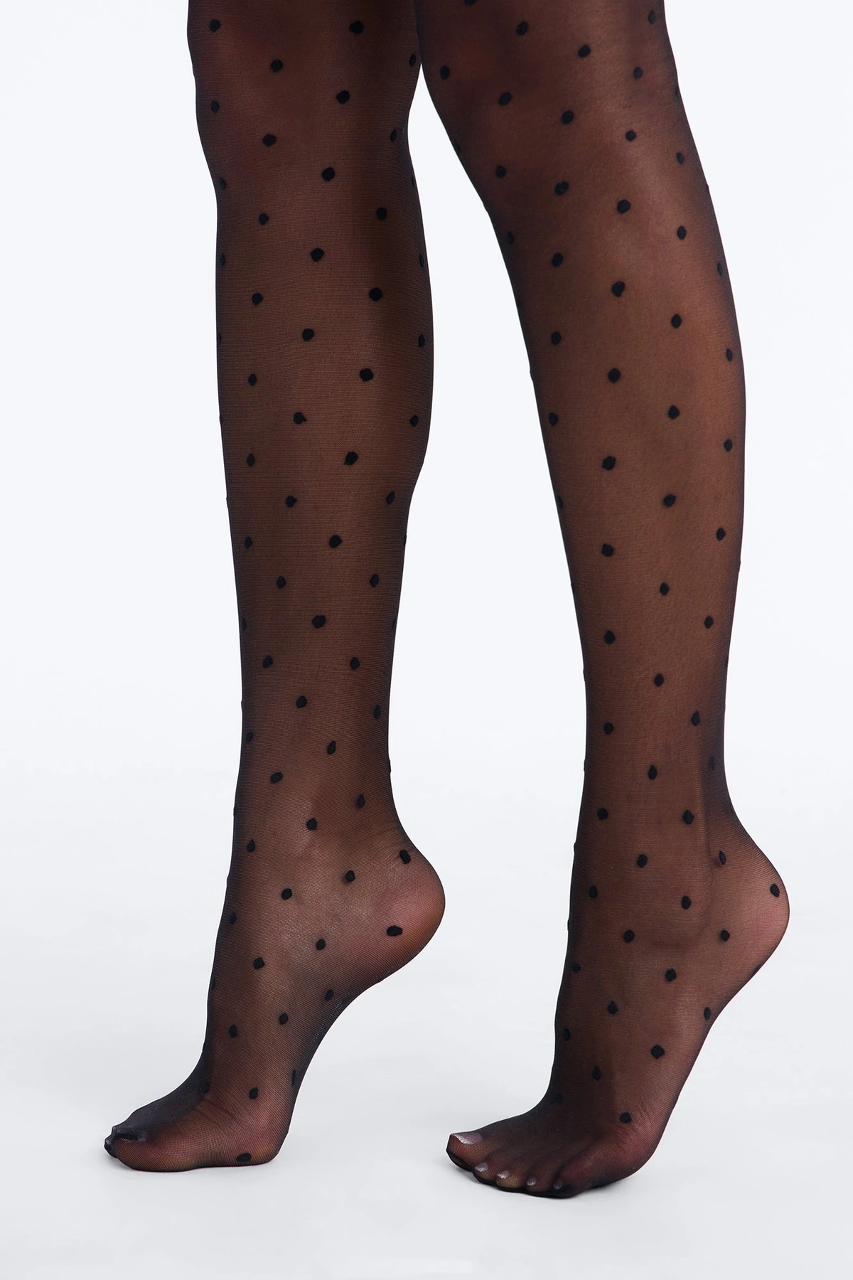 Night Polka Dot Sheer Tights - Black — Preto