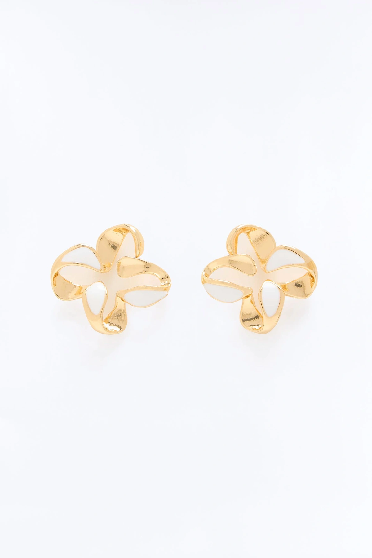 Star Lily Stud Earrings - White/Gold — Branco/Dourado