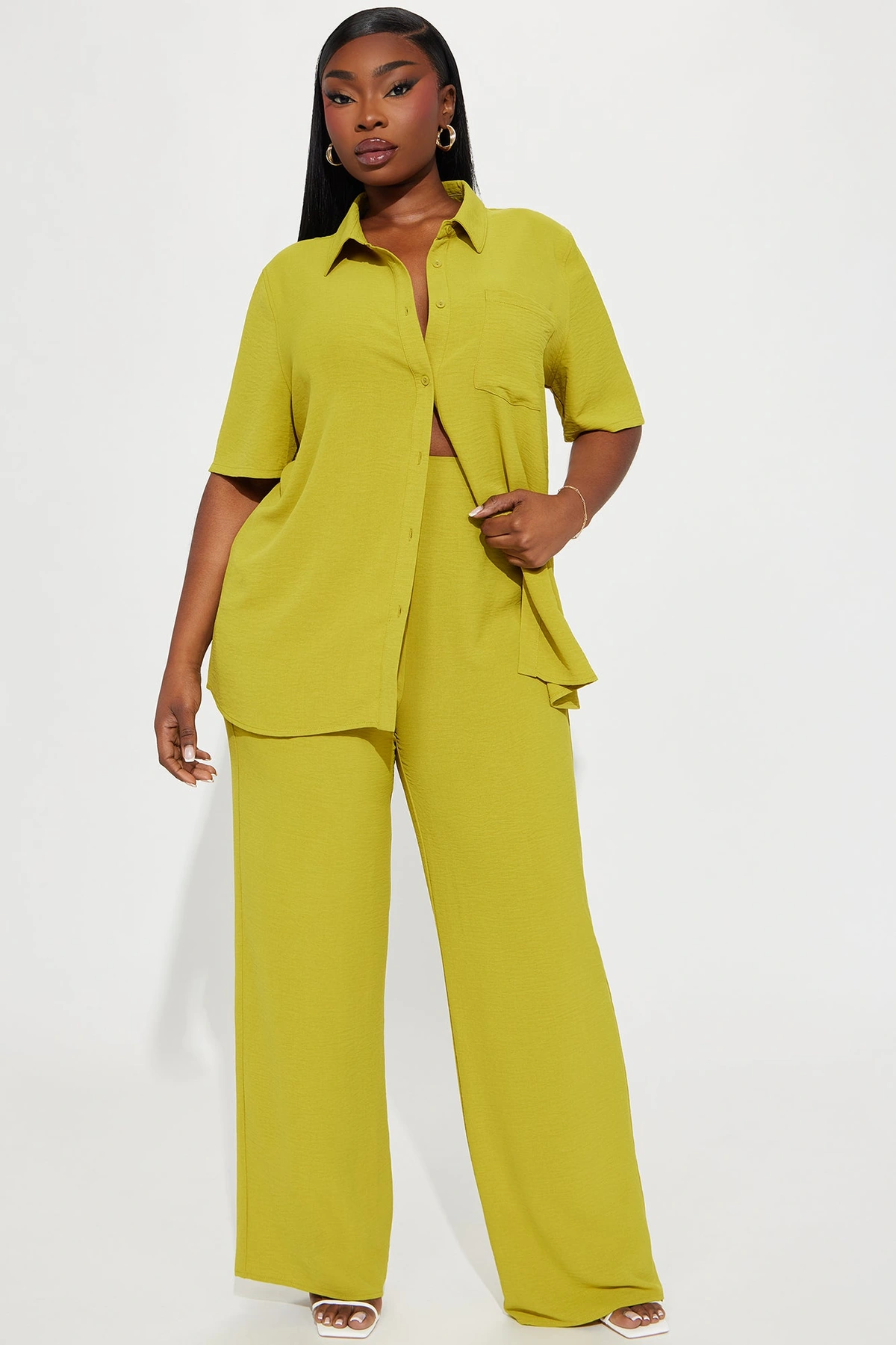 Makenzie Short Sleeve Pant Set - Chartreuse — Chartreuse