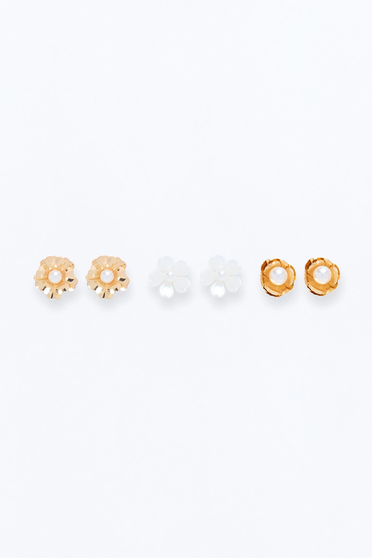 Fond Of You Floral 3 Pair Earring Set - Gold/combo — Dourado/combinação