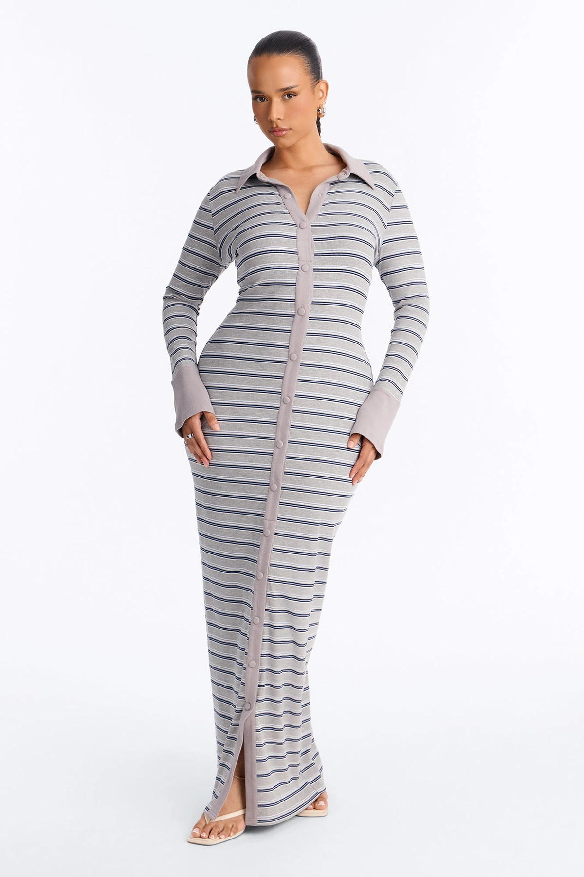 Mireya Striped Ribbed Maxi Dress - Grey/combo — Cinzento/combinação