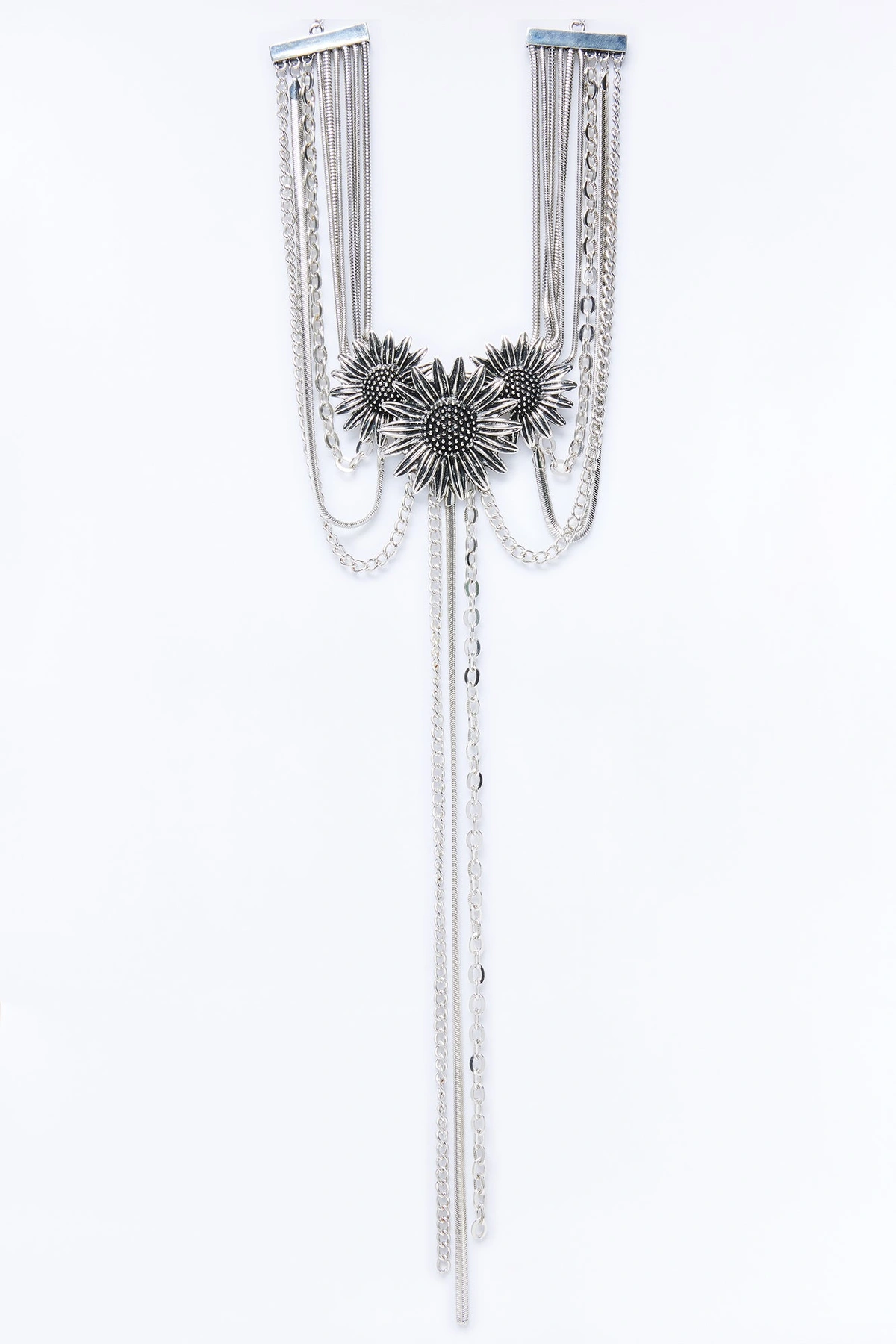 Meadow Sunflower Lariat Layered Neckalce - Silver — Prateado