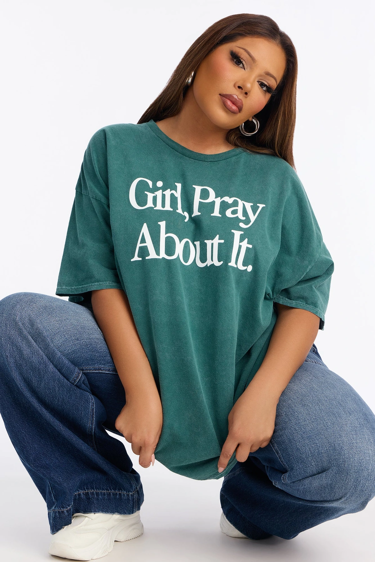 Girl Pray About It Washed Tshirt - Hunter — Verde-escuro