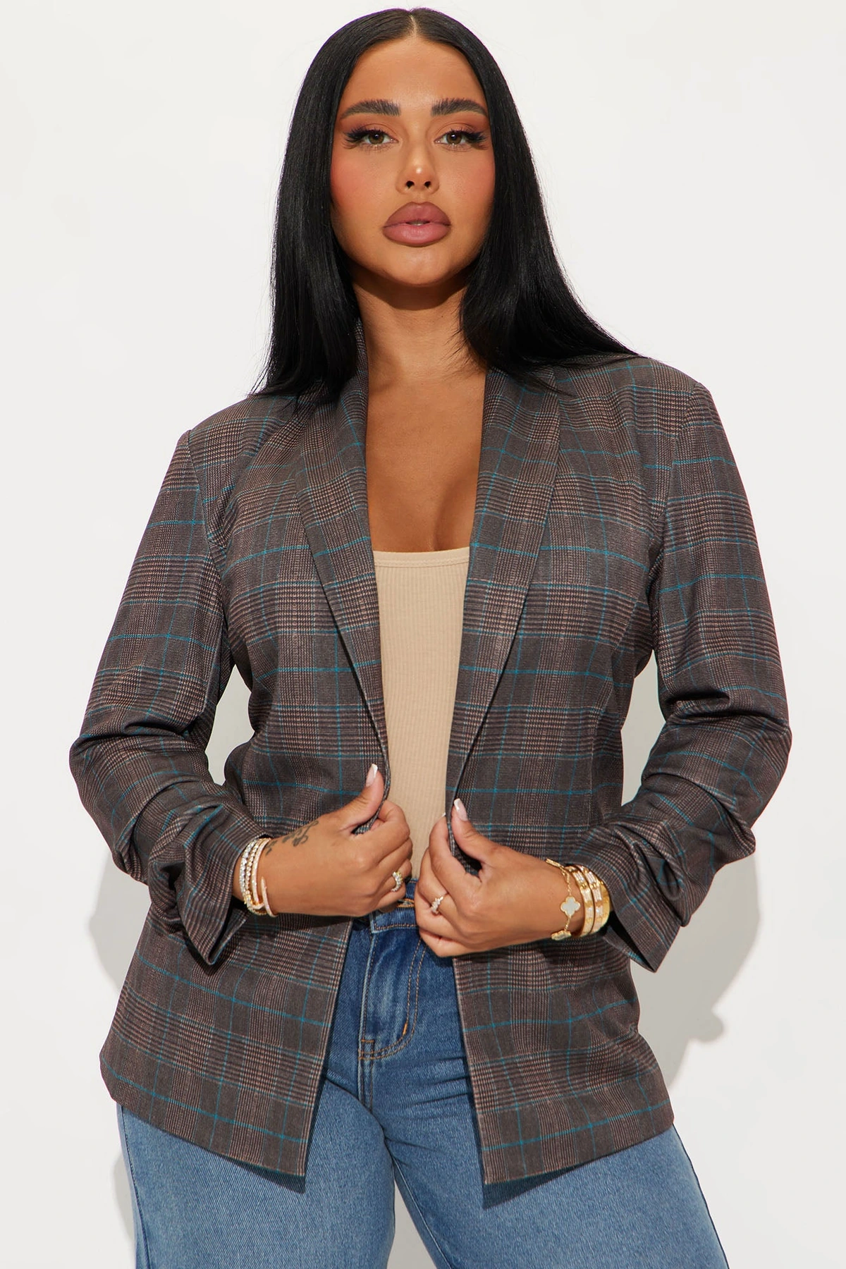 Celine Plaid Blazer - Brown/combo — Castanho/combinação